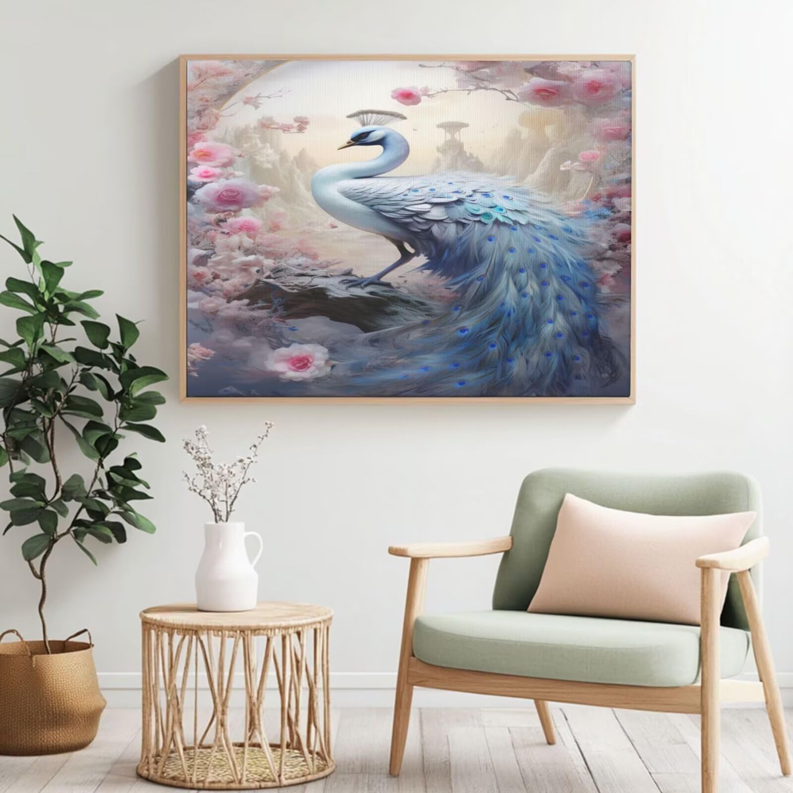 Kit per pittura con numeri per adulti, pittura a pavone con numeri per principianti, pittura acrilica con 6 pennelli, pittura a olio per decorazione da parete (90 x 65 cm, senza cornice) MK8