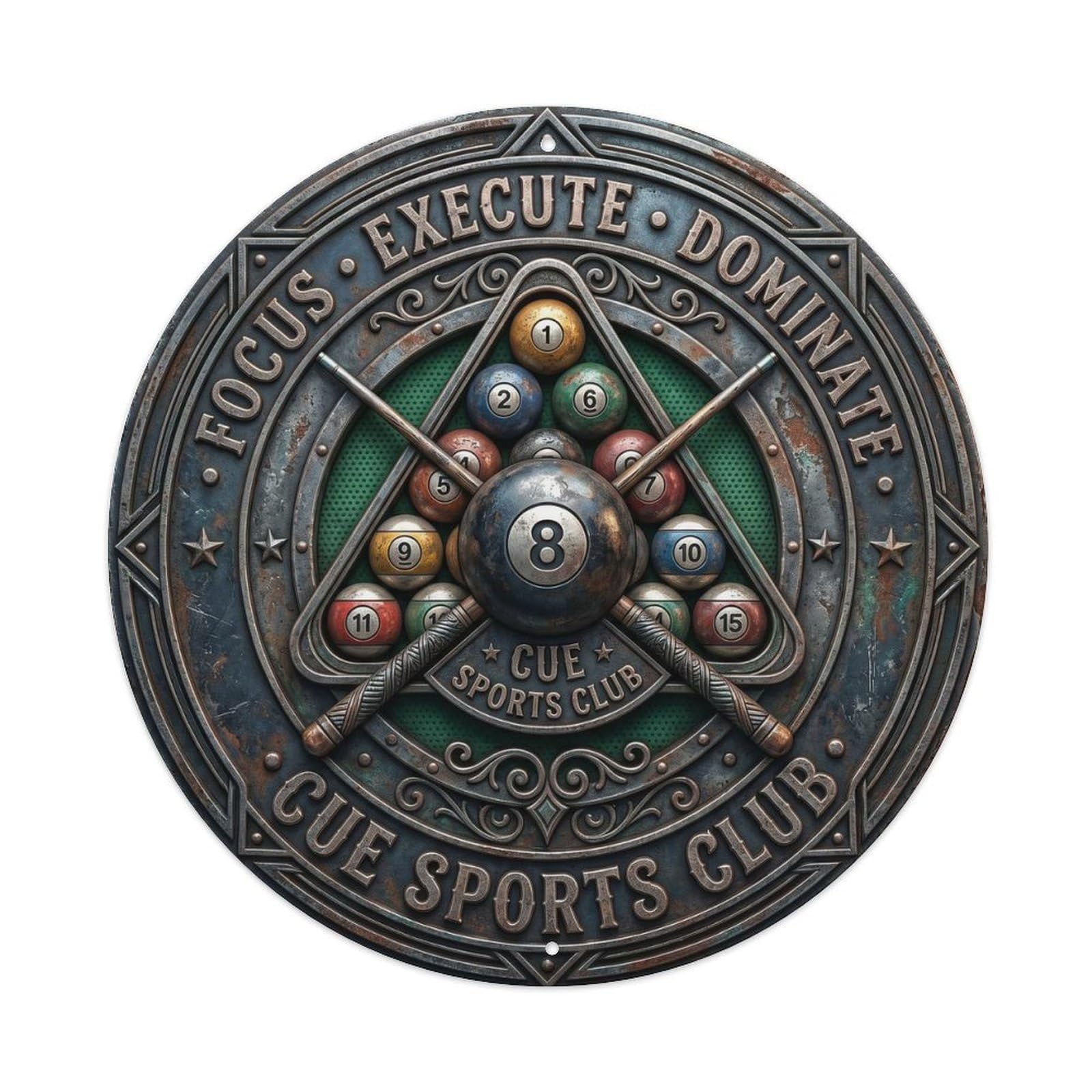 Cwbufd Vintage Style Focus Execute Dominate Cue Sports Vintage Metal Tin Sign Plaque Wall Decor For Cafe, Club Bar, Office, Garden Metal Poster 8X8inch