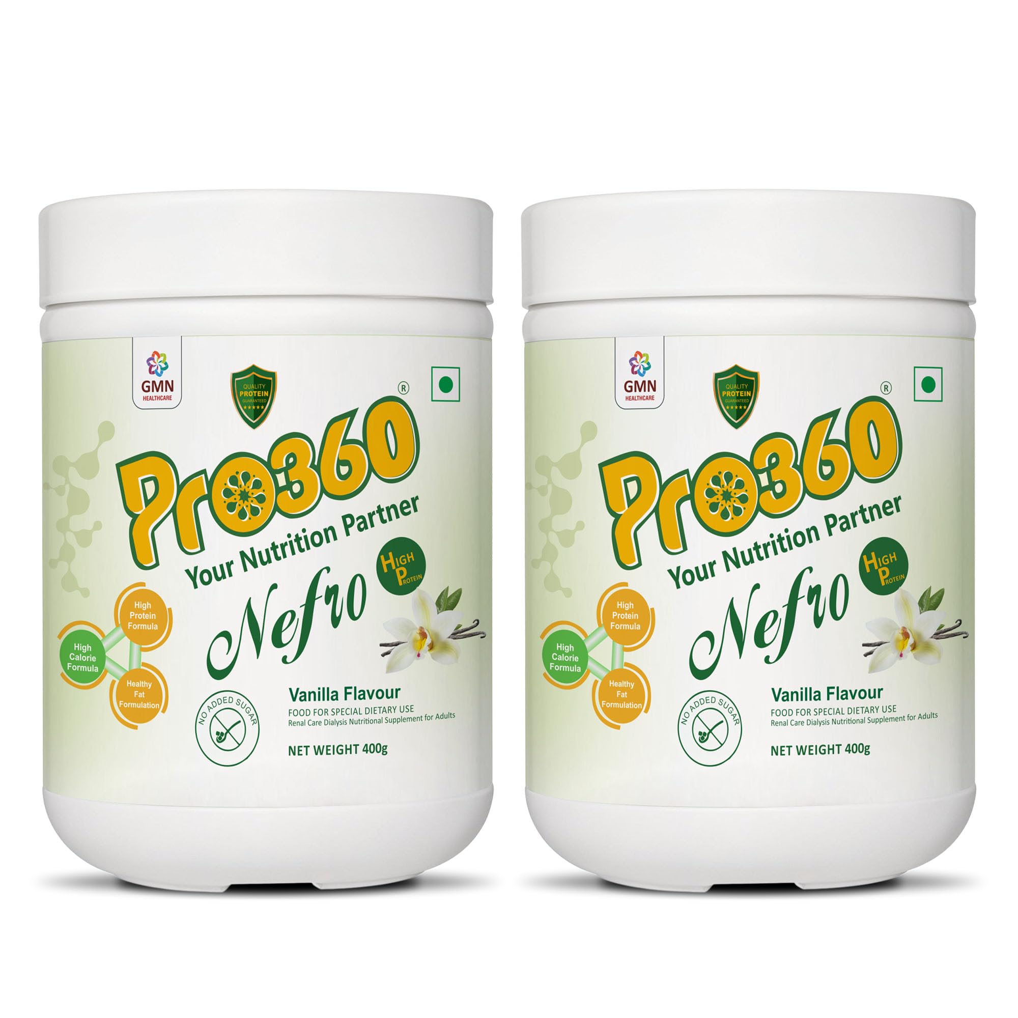 PRO360Nefro (fka Nephro) HP - Dialysis Care Nutritional Supplement Powder - High Protein Formula with L-Taurine, L-Carnitine for Kidney Health – Vanilla (400 + 400) g Pack of 2