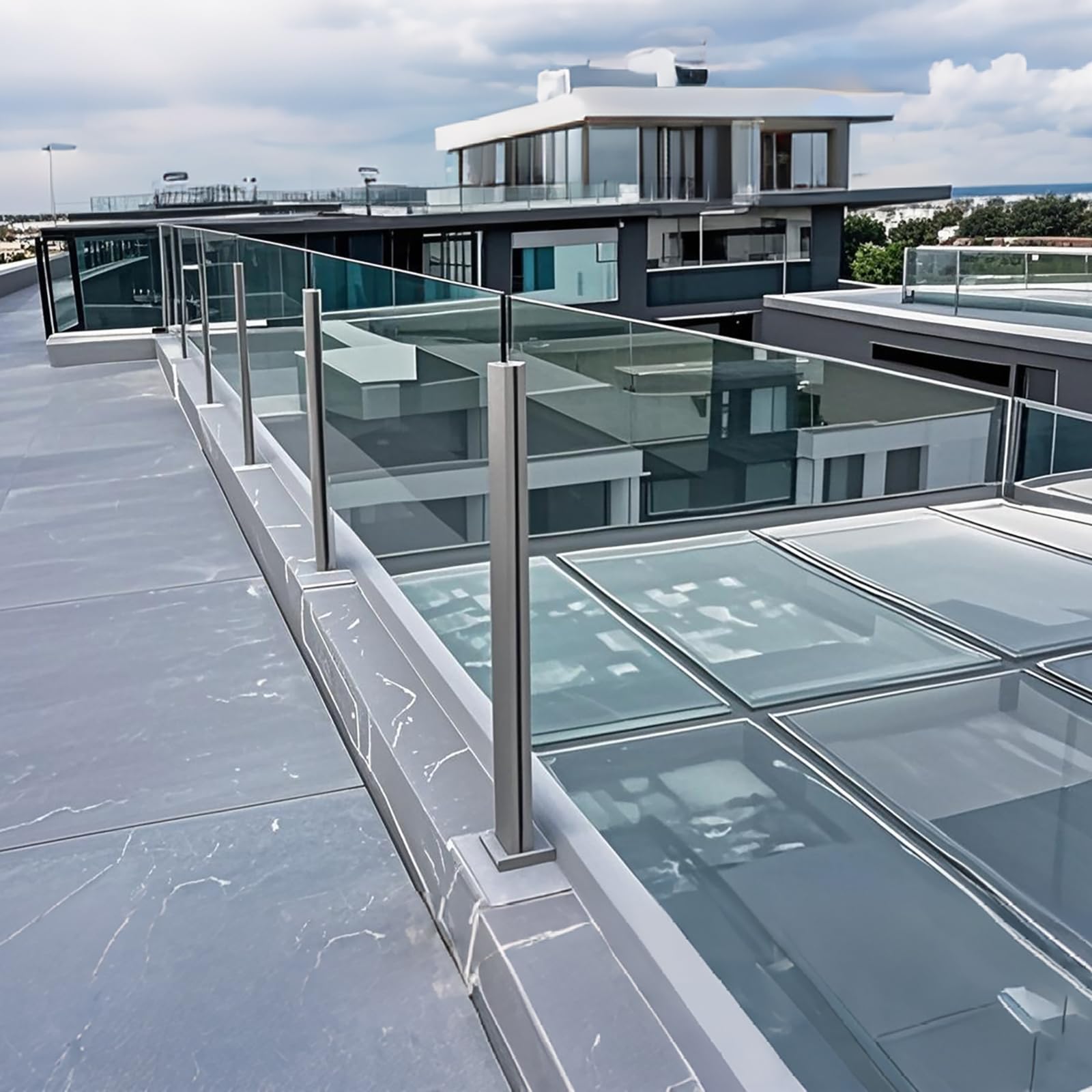 Palo per Ringhiera in Vetro Topless - 60cm di Montanti per Balaustra in Vetro Argentato in Acciaio Inossidabile per Terrazzo, Gradini, Balcone, Piscina, Giardino, Scale Del Patio
