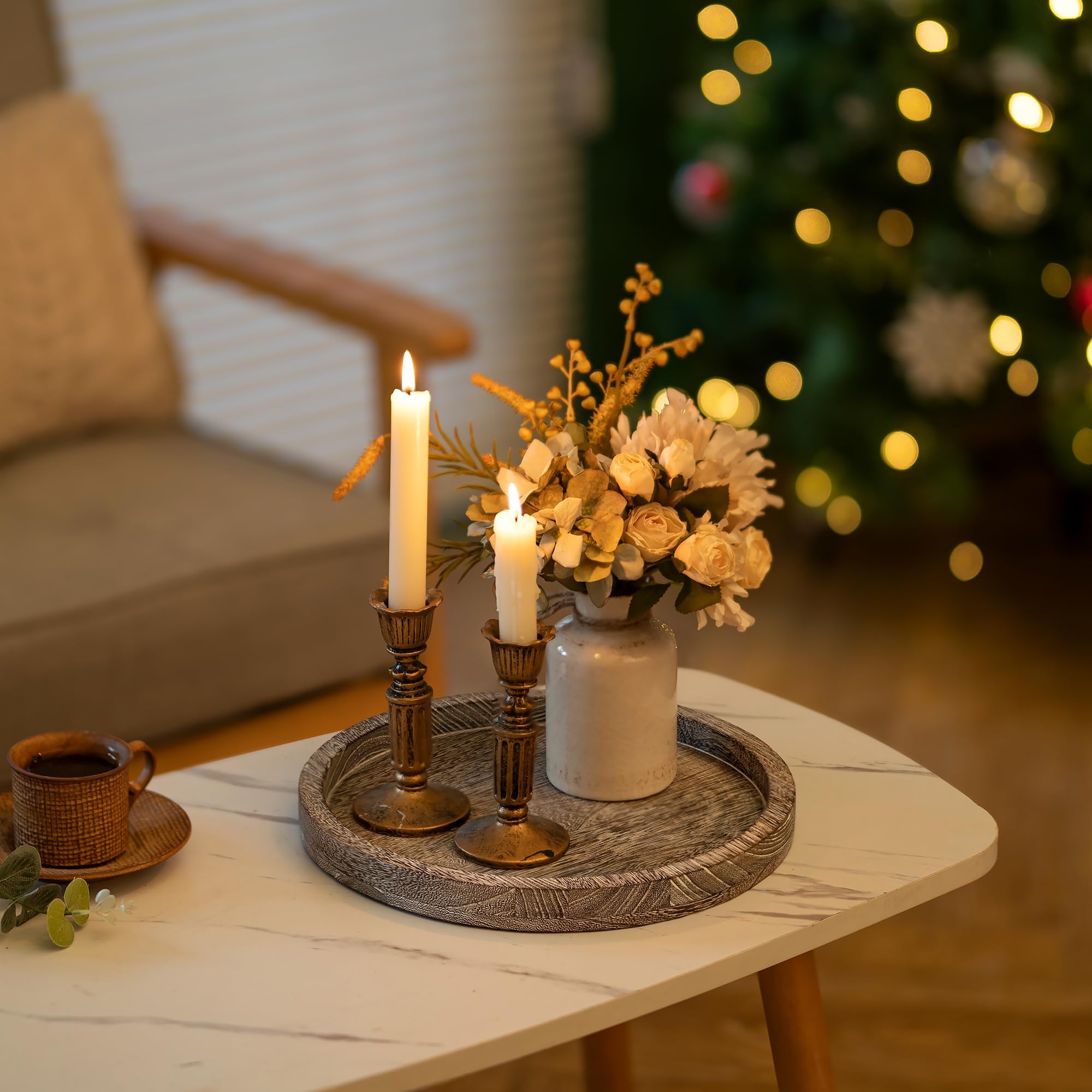 Romadedi Vassoio Legno Decorativo Rustico：Rotondo Vassoio Centrotavola Portacandele per Candele Soggiorno Piatto Centrotavola Piatto Porta Candele, 30 cm