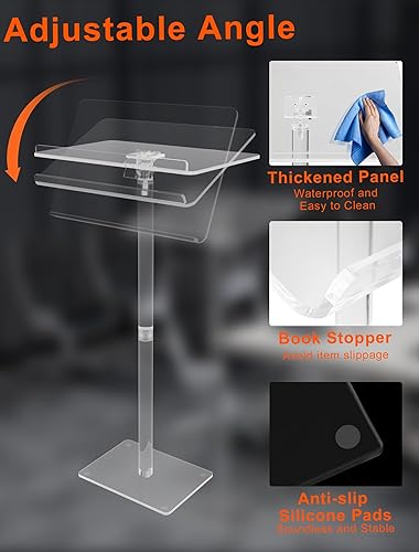 Miniatura 3 de Soporte de podio acrílico, púlpitos de 23.6 x 15.7 pulgadas para iglesias, ángulo ajustable, atriles y podios modernos grandes para aula, bodas,