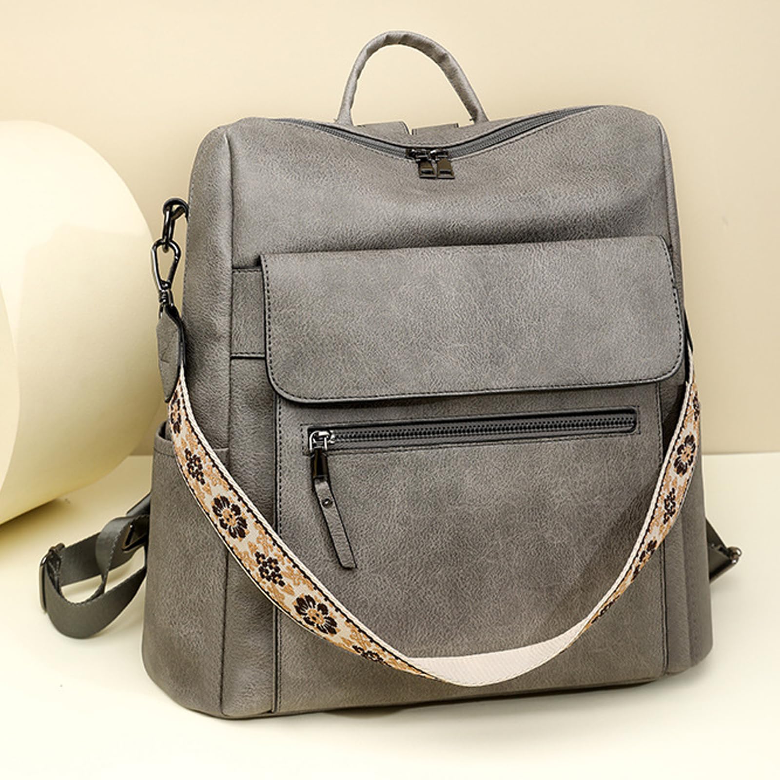 Mochilas de piel sintética para mujer, impermeable, antirrobo, convertible, de viaje, bolso de hombro, bolso de mano de piel sintética, Café de dos colores
