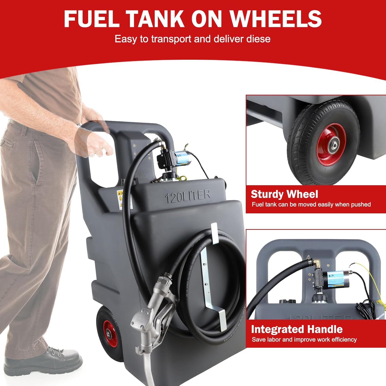 32 Gallon Portable Diesel Fuel Caddy Tank with 12V DC 3.7GPM Electric Fuel Transfer Pump for Gasoline Diesel Kerosene