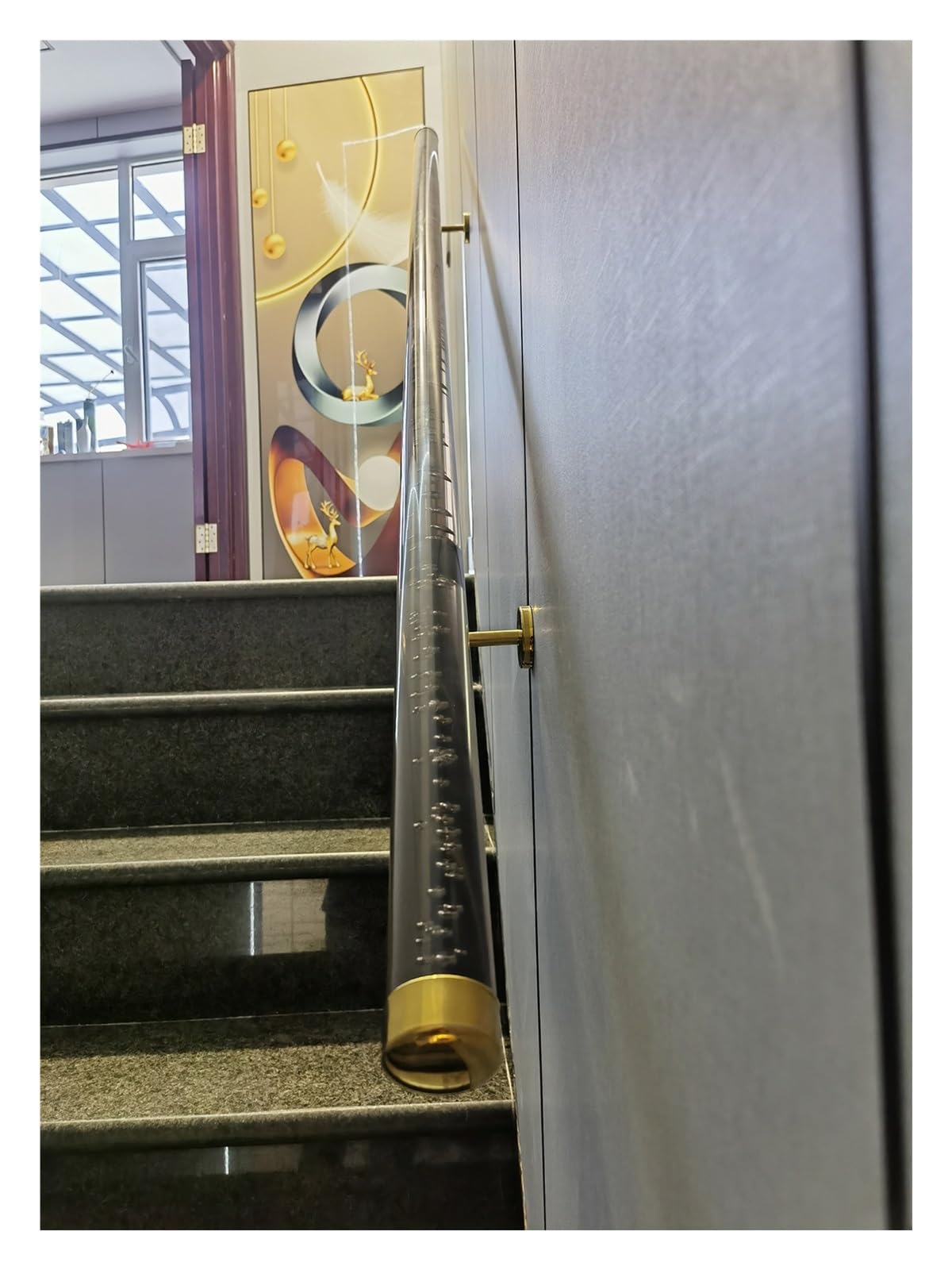 Clear Acrylic Stair Handrail Kit - 1.6ft to 20ft Non-Slip Indoor/Outdoor Handrails(Golden,2meters)