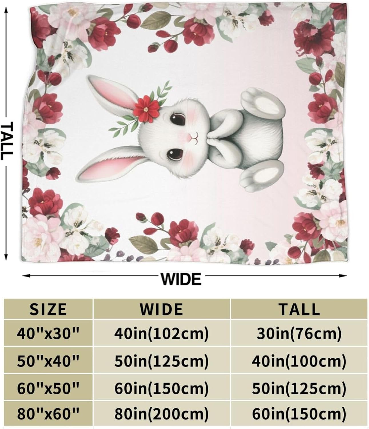 Rabbit Throw Blanket - Soft Plush Fleece Bedding Blankets- Cozy Bunny Stuff Gifts for Women Girls Kids Adults 40"X50" - Image 3