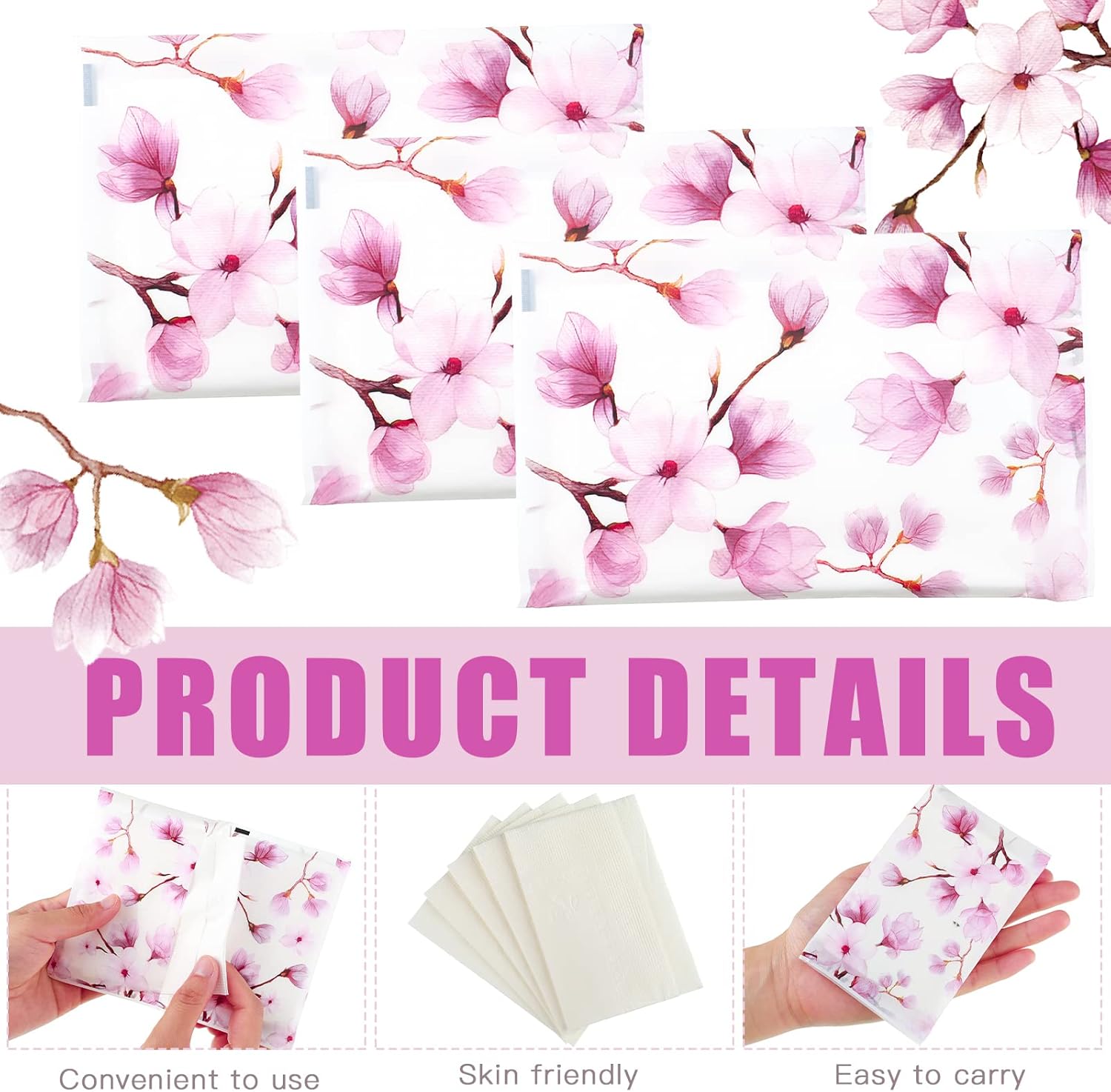 Geyee 50 Packs Tissue Travel Size Facial Paper Napkins Travel Packs Disposable Pocket Tissues for Wedding Guest Traveling School Purse Home Supplies, 500 Sheets 3 Ply(Pink Magnolia) - Image 3
