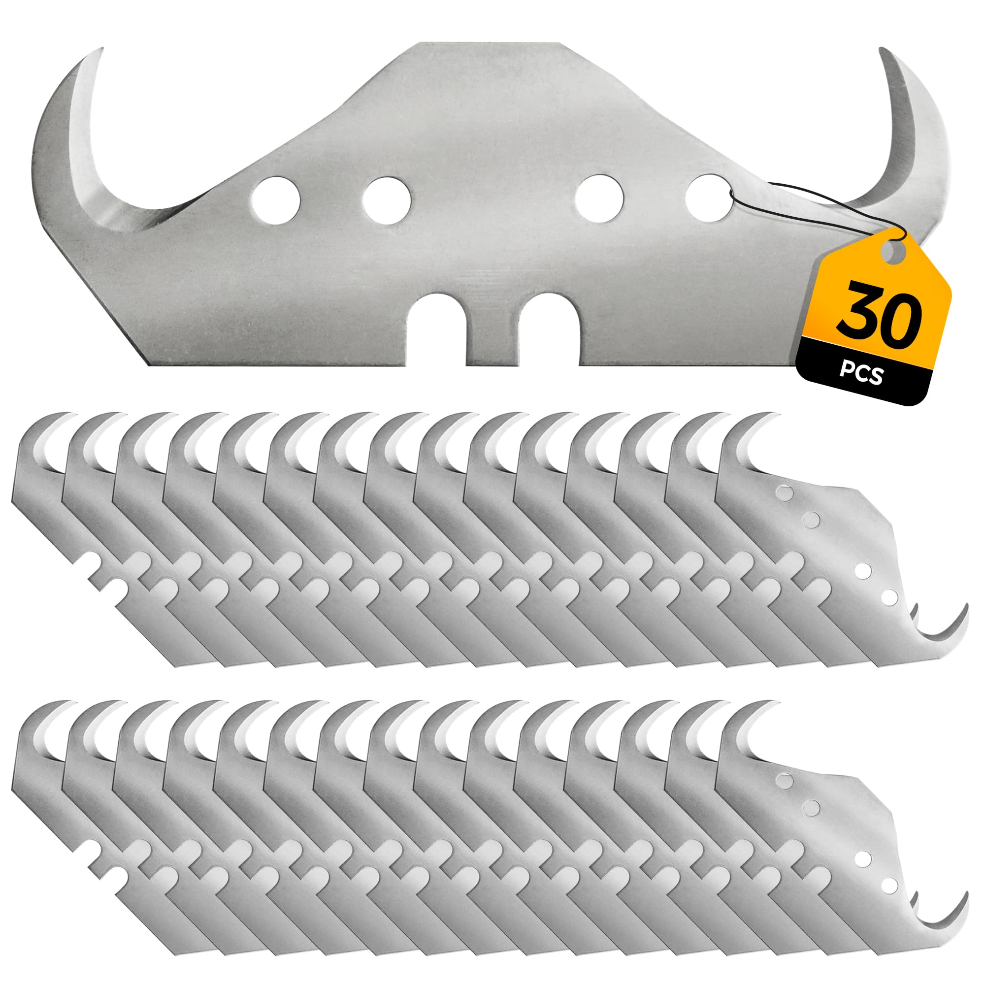 30PCS Utility Hook Blades, SK5 Carbon Steel Super Big Hook Trimming Blades, Safety Horn Knife Blade for Wallpaper, Cutting Carpets, Roofing, Industry Materials