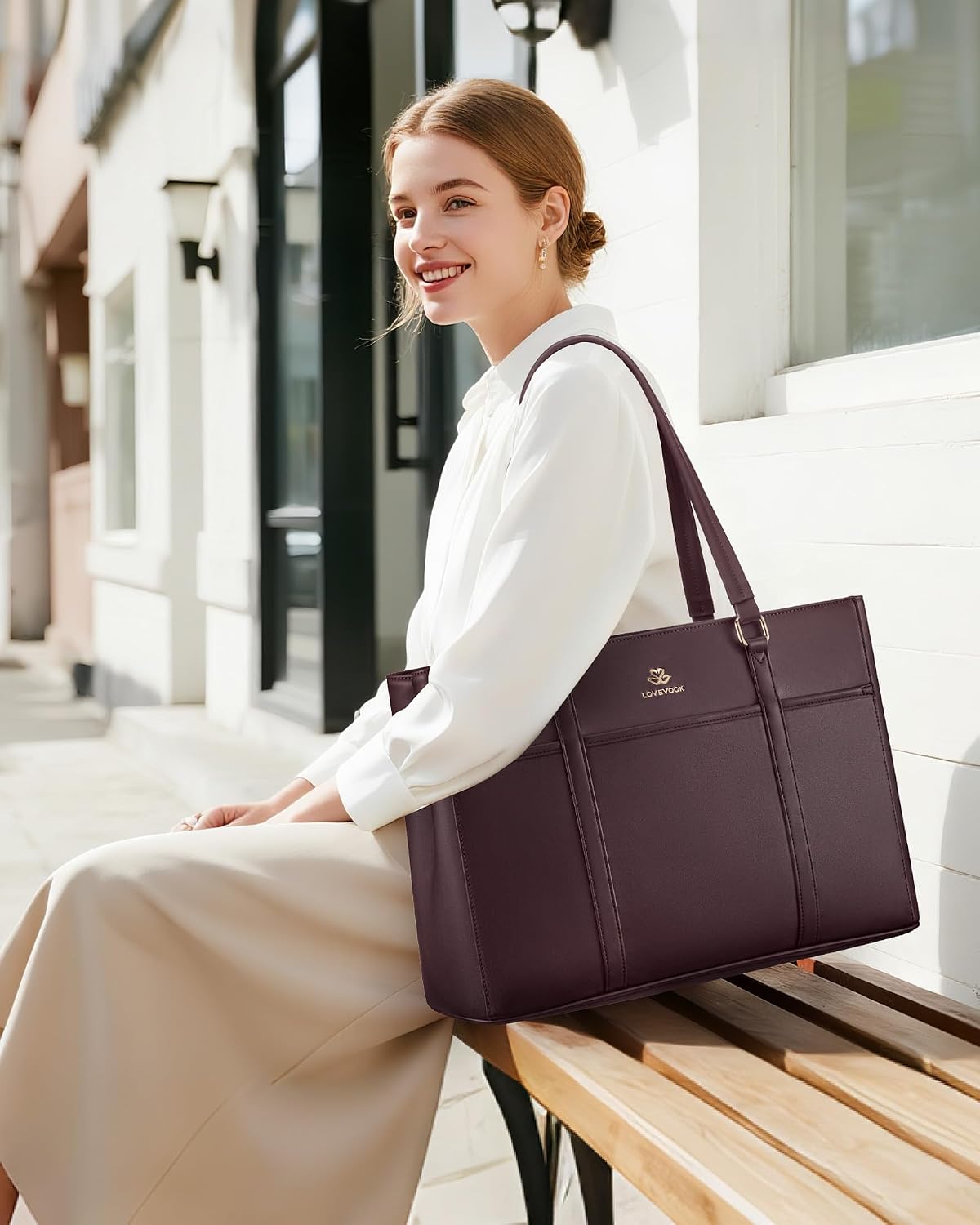 LOVEVOOK Lunch Bag for Women, Work Laptop Tote Bag with Lunch Compartment image 2
