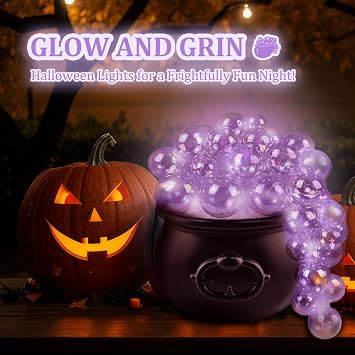 Glowing Witch's Cauldron Set, Easy DIY Light-Up Bubbling Cauldron With Clear Ornaments, Halloween Party Indoor Prop Decor (Black)
