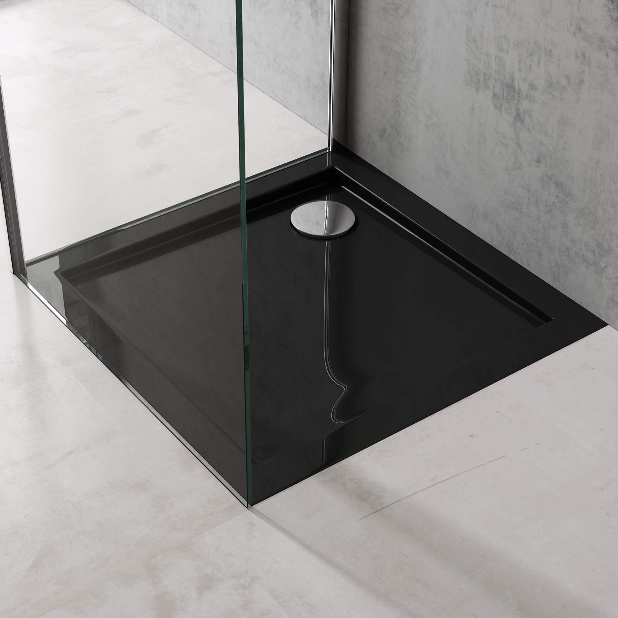 doporro Plato de ducha para mamparas de ducha Faro1W 70x70x4 plano acrílico en negro conexiones DIN cuadradas apto para instalación a ras de suelo Faro1 | Acrílico, Negro, Faro01