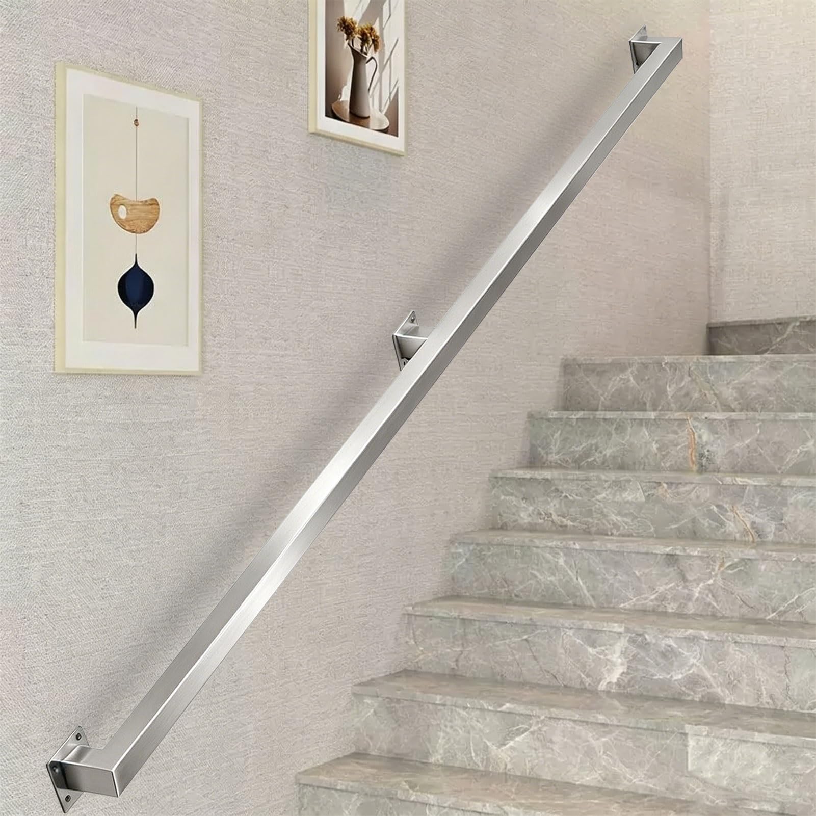 Stainless Steel Handrail for Stairs - 1m 1.5m 2m 3m 5m 6m Modern Square Pipe Stair Railing, Wall Mounted Staircase Handrails for Indoor Outdoor Step(13ft/390cm)