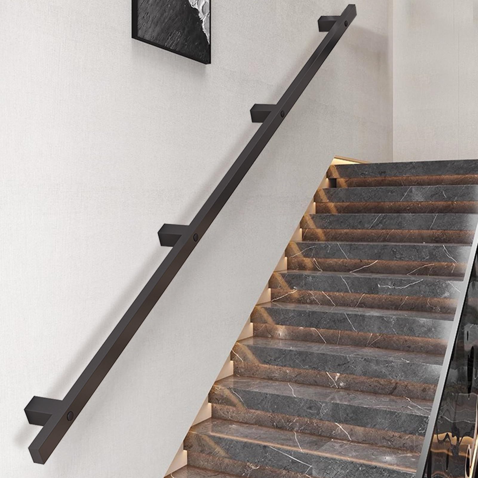 Fkxsxaz Black 5Ft 7Ft 12Ft 20Ft Staircase Handrail For Indoor Stairs, Modern Hand Railings Grab Bar Kit With Brackets Banister Deck Rails Safety Wall Support Villa Loft Corridor(18Ft/540Cm