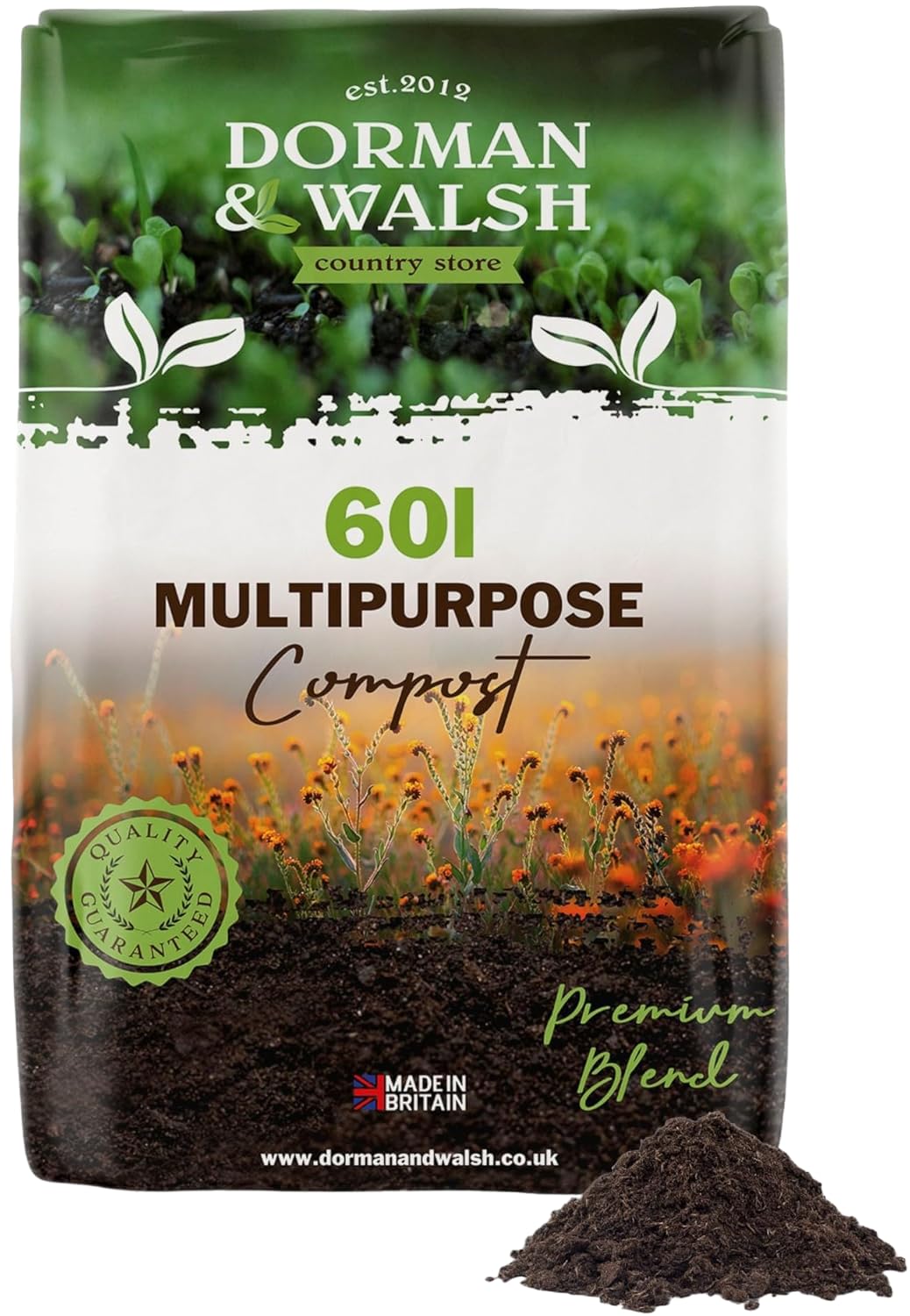 Dorman & Walsh 60L Multipurpose Compost, Nutrient Rich for Potting, Seeds, Growing Garden, Houseplants, Flower Beds and Vegetables