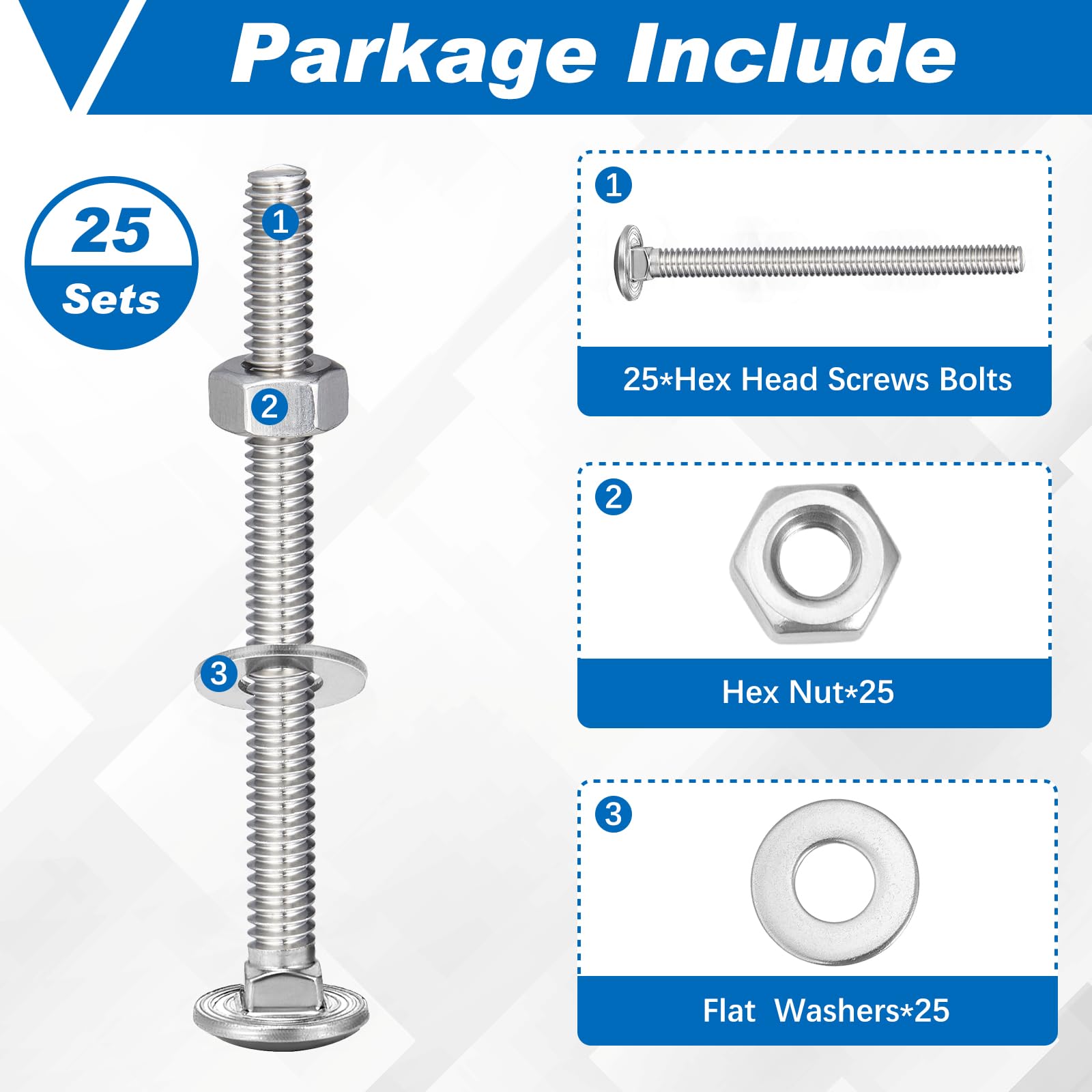Zonon 25-Piece Stainless Steel Carriage Bolt Kit -3