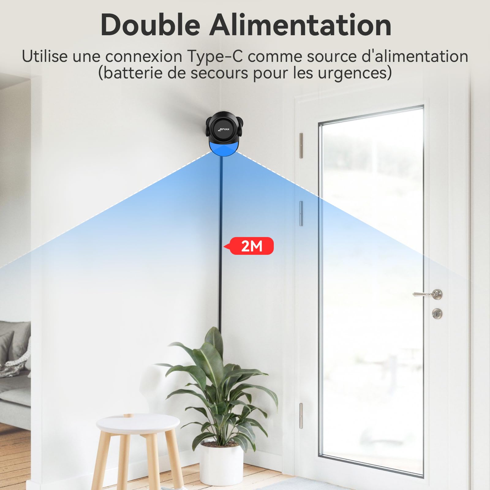 CPVAN Alarme Maison sans Fil, 2.4GHz WiFi PIR Détecteur de Mouvement avec Alertes APP, PIR Alarme Hôte + 2 Télécommandes + 4 Capteurs de Porte/Fenêtre,Noir
