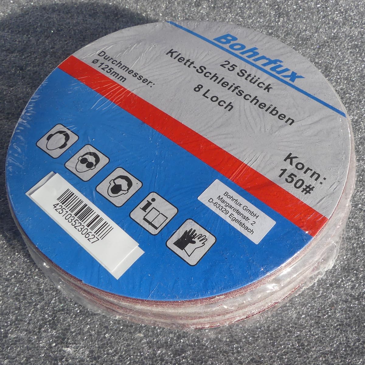 25 discos de lijado de 125 mm de diámetro con 8 agujeros, grano P150, lijadora excéntrica BOHRFUX