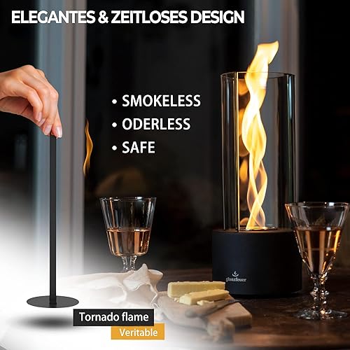 Miniatura 4 de glanzfeuer Chimenea de mesa premium para decoración de balcón interior y exterior, estufa de mesa sin hollín vidrio especial, chimenea de bioetanol