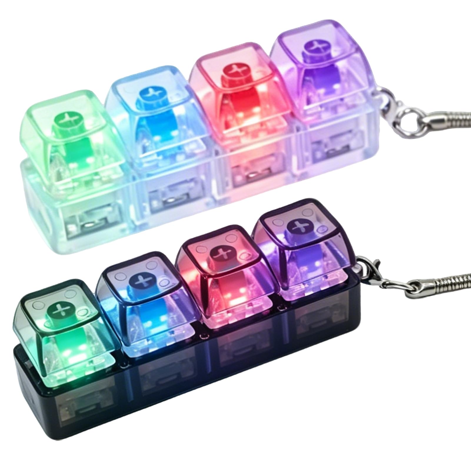 RGB Keyboard Fidget Toy with Light Up Keys, 4 Key Clicky Keyboard Fidget Toy, Mini Keyboard Fidget with Transparent Design for Desk, Light Up Fidget Keyboard for Focus and Sensory Use