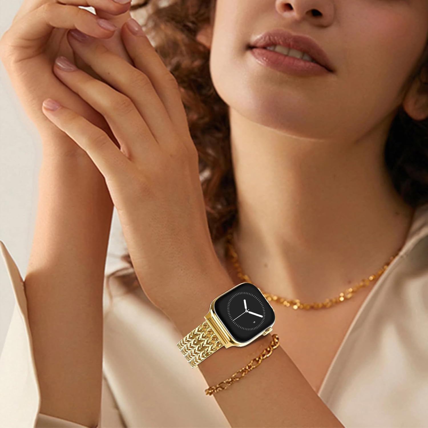 WINGLE for Apple Watch Band Women 38mm 40mm 41mm 42mm 44mm 45mm 46mm 49mm Series 11 10 9 8 7 6 5 4 3 2 1 SE 3/2/1, Dressy Band Stainless Steel Chain Strap Designer Link Bracelet for iWatch Ultra