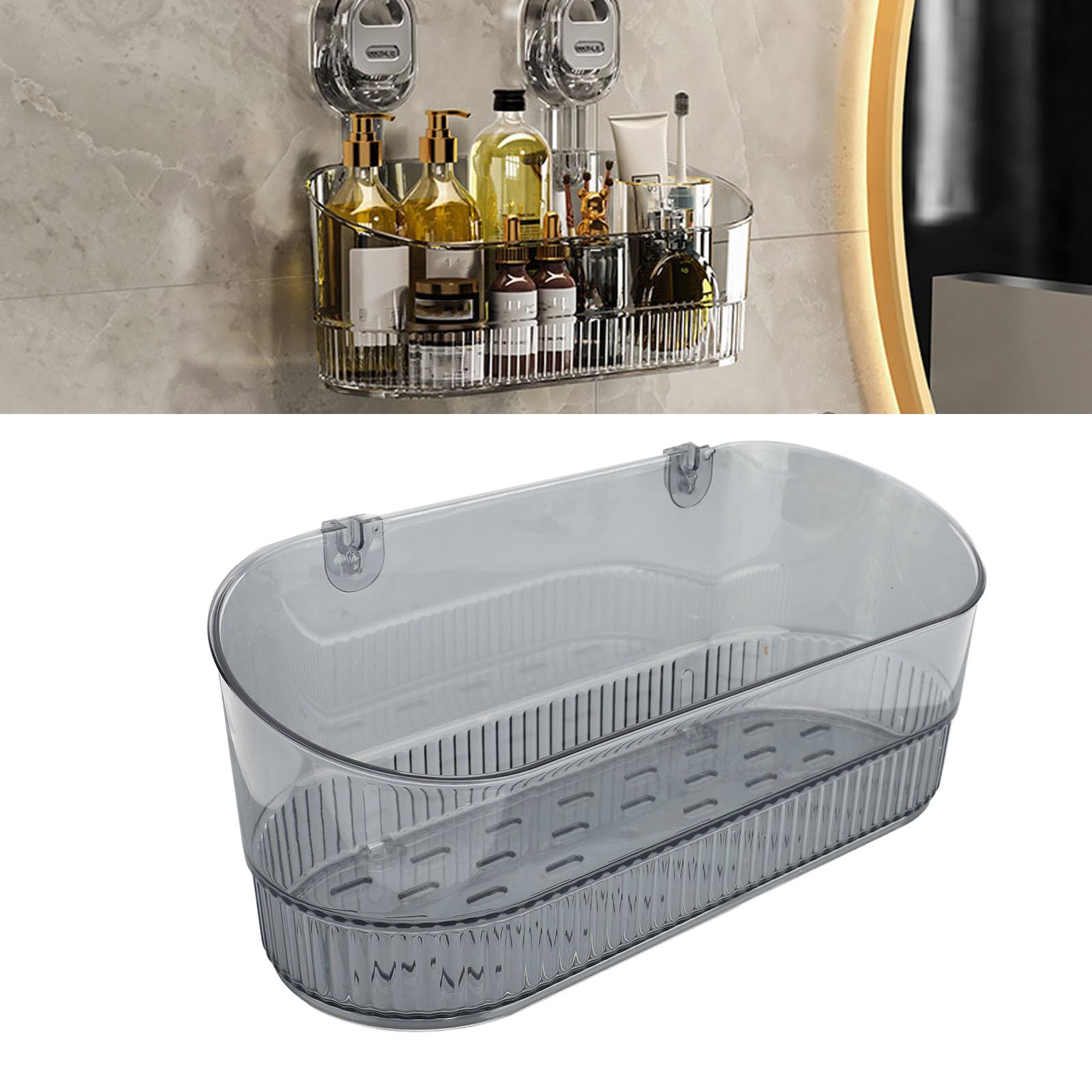 Bathroom Storage Holder White Wall Mounted Plastic Storage Box with 2 Suction Cup Removable Drain Shower Organizer Shower