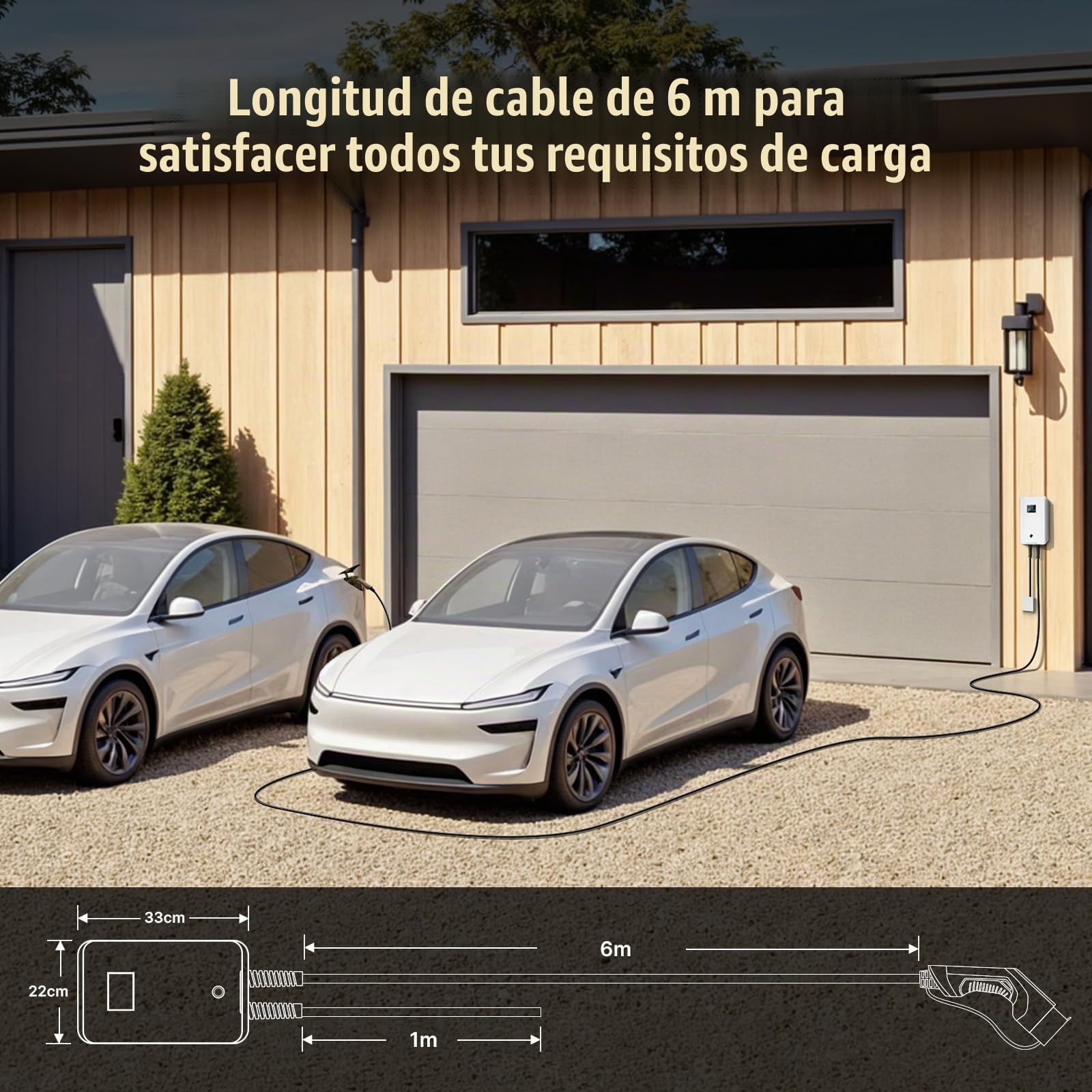 Morec ev Cargador Tipo 2 32A 7 kW con aplicación Compatible con Bluetooth y conexión WiFi ev estación de Carga IEC 62196-2 Enchufe estándar y con Cable de alimentación a la Caja de distribución ...