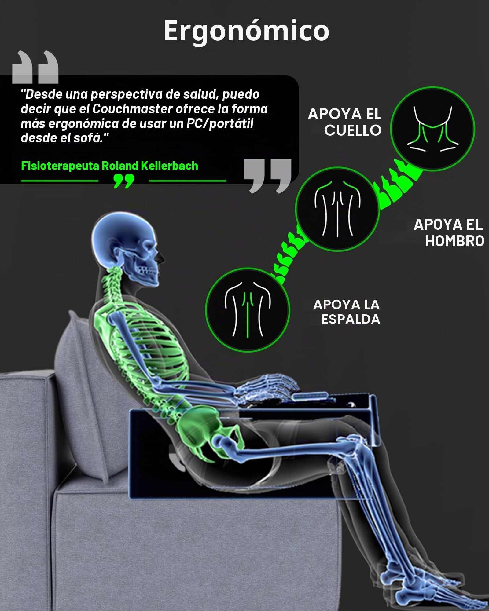 Couchmaster® CYBOT - Mesa ergonómica para portátiles/periféricos inalambricos. Uso en sofá/Cama