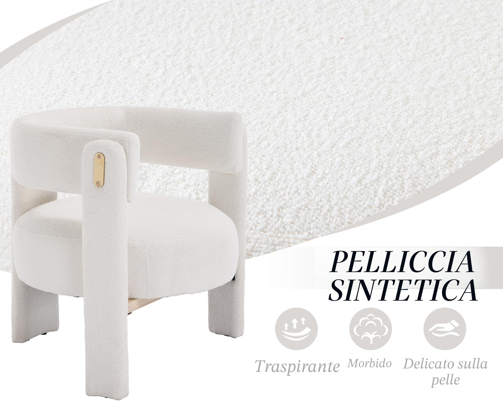 chairus Poltrona Salotto Poltrona Imbottita Sedia da Salotto in Pelliccia Sintetica Poltroncina Relax Moderno con Gambe in Legno per Camera da Letto/Soggiorno/Caffè, Bianco