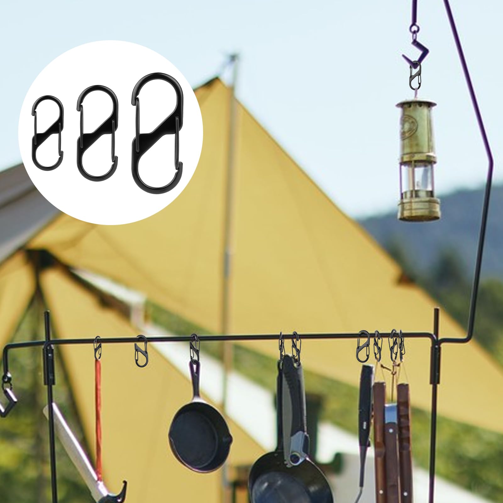 30 Moschettoni A S - 3/4/5cm, Nero, Lega Zinco, Per Outdoor E Casa - Foto 2