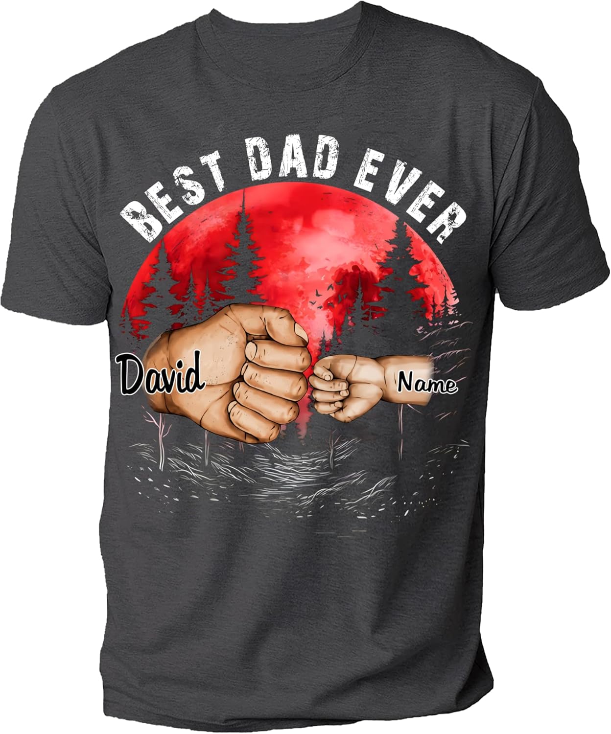 NAZENTI Personalize Best Grandpa Dad Ever Shirt - Custom Fist Bump Papa Father w Kid Name T-Shirt S-4XL Hoodie Sweatshirt