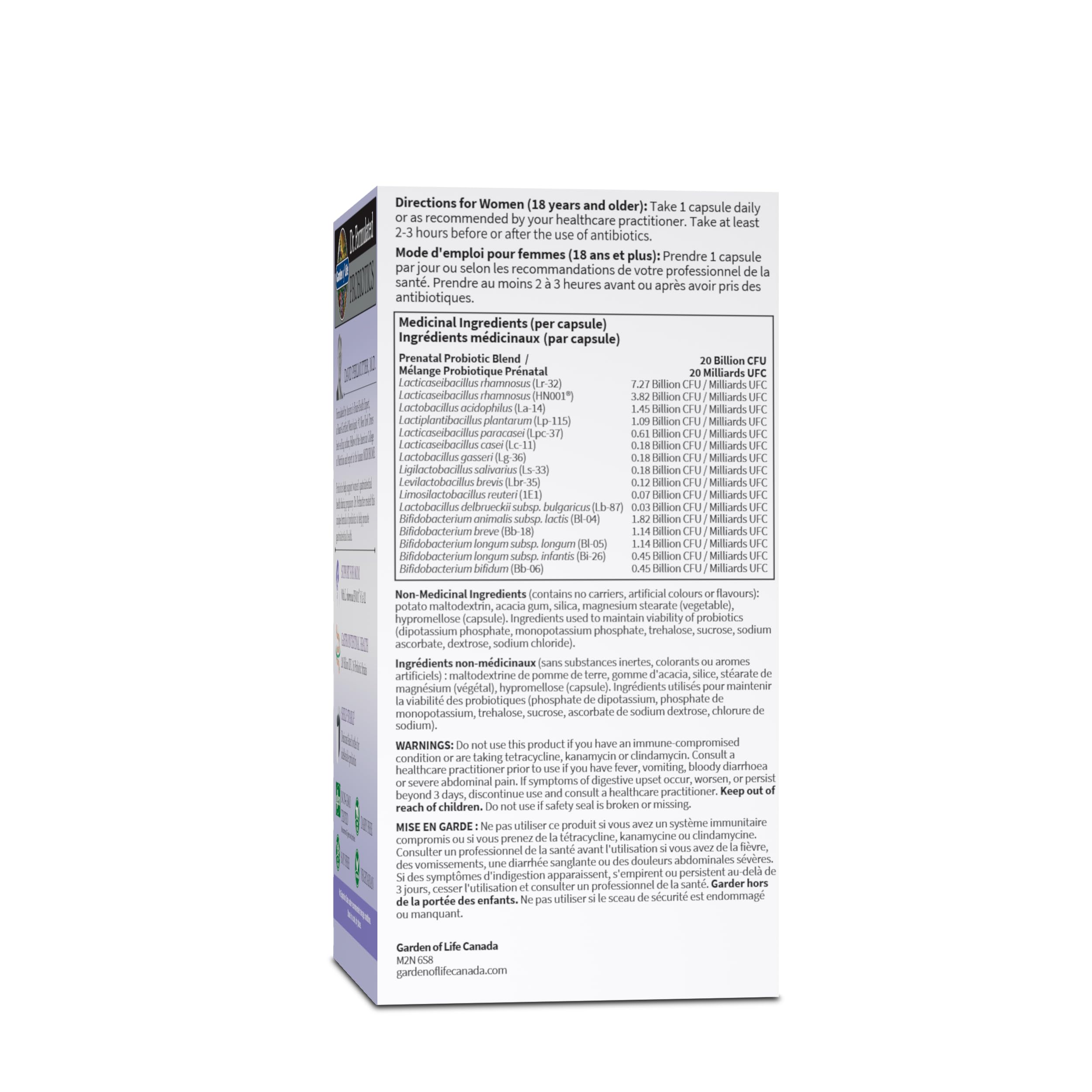 Garden of Life Dr. Formulated Probióticos Diarios Prenatales - Fórmula para Salud Digestiva y Soporte Inmune - 30 Cápsulas Vegetarianas
