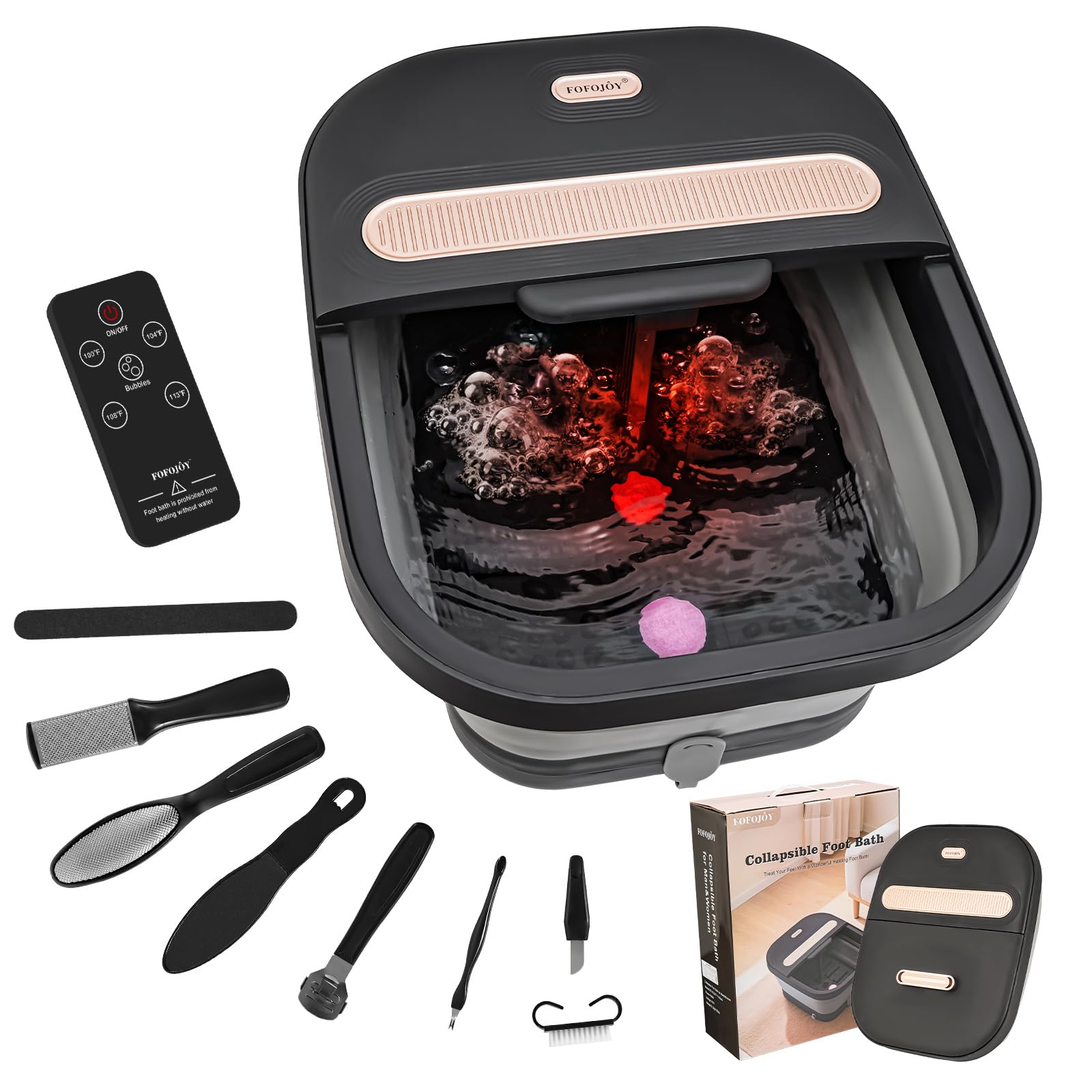 Collapsible Foot Spa Bath with Massager and Heat and Bubble Jets, Temperature Control, Remote Control, Pumice Stone, Pedicure Foot Spa for Relaxation Gift for Women Man