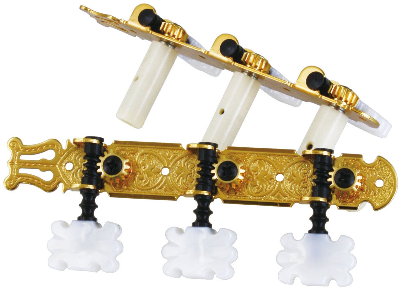 Aria AT-150C Classical Guitar Tuning Pegs, showing the gold-plated finish and design.