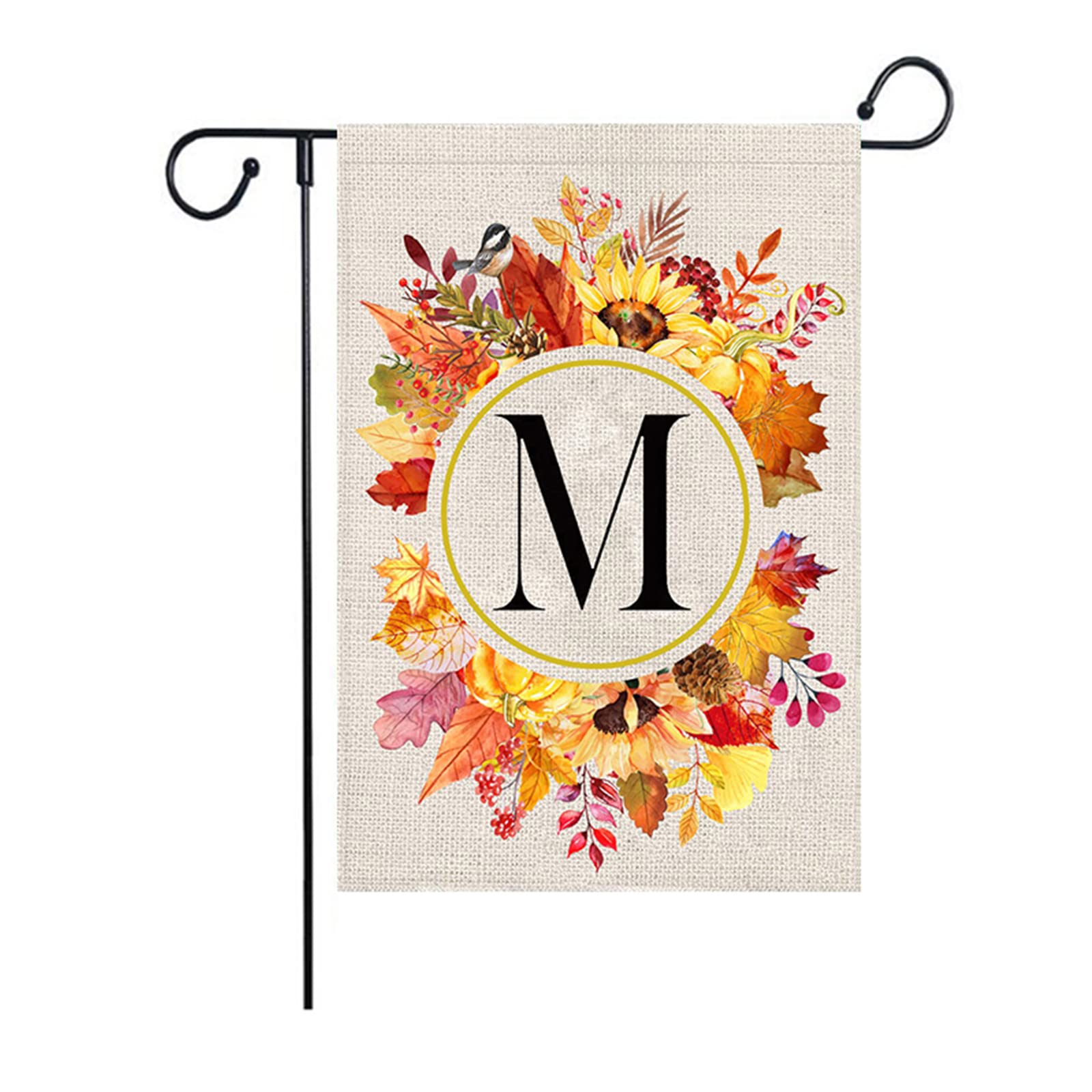 mflagperft Fall Monogram Letter M Garden Flag 12x18 Double Sided for Outside Vertical Sunflower Pumpkin Leaves Small Burlap Family Last Name Initial Yard Outdoor Decorations(Letter M)