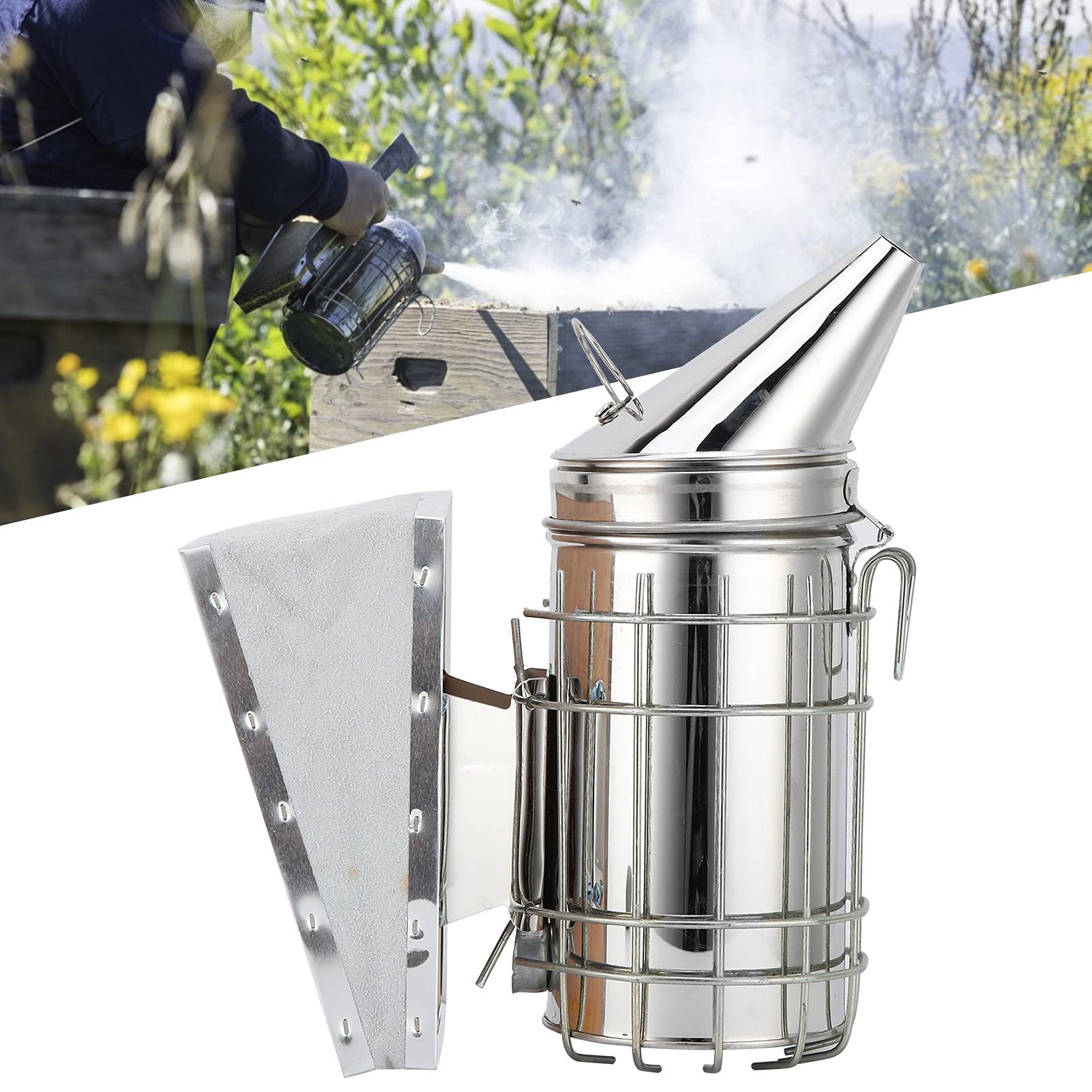 Bienenzucht-Zubehör-Set, Edelstahl-Bienenraucher Mit Hitzeschild, Handschuhen, Bürste, Drahteinbettung, Entdeckelungswerkzeug, Rahmenclip, Bienenstockwerkzeug. Perfekt Für Imker Aller Stufen
