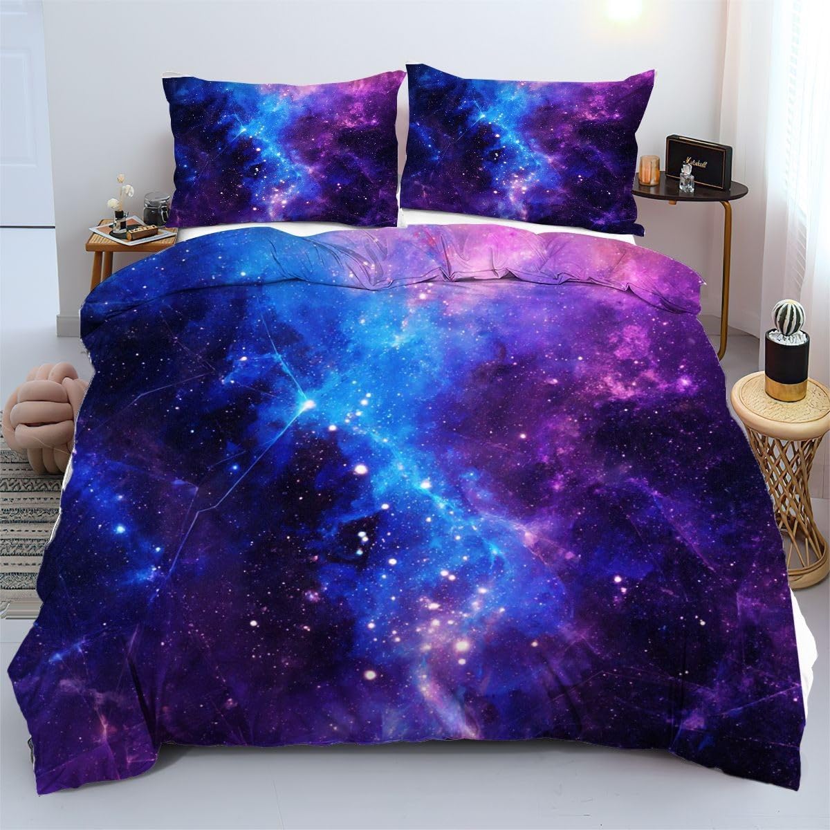 Housse de couette 90x190 cm étoiles violettes en microfibre pour lit enfant