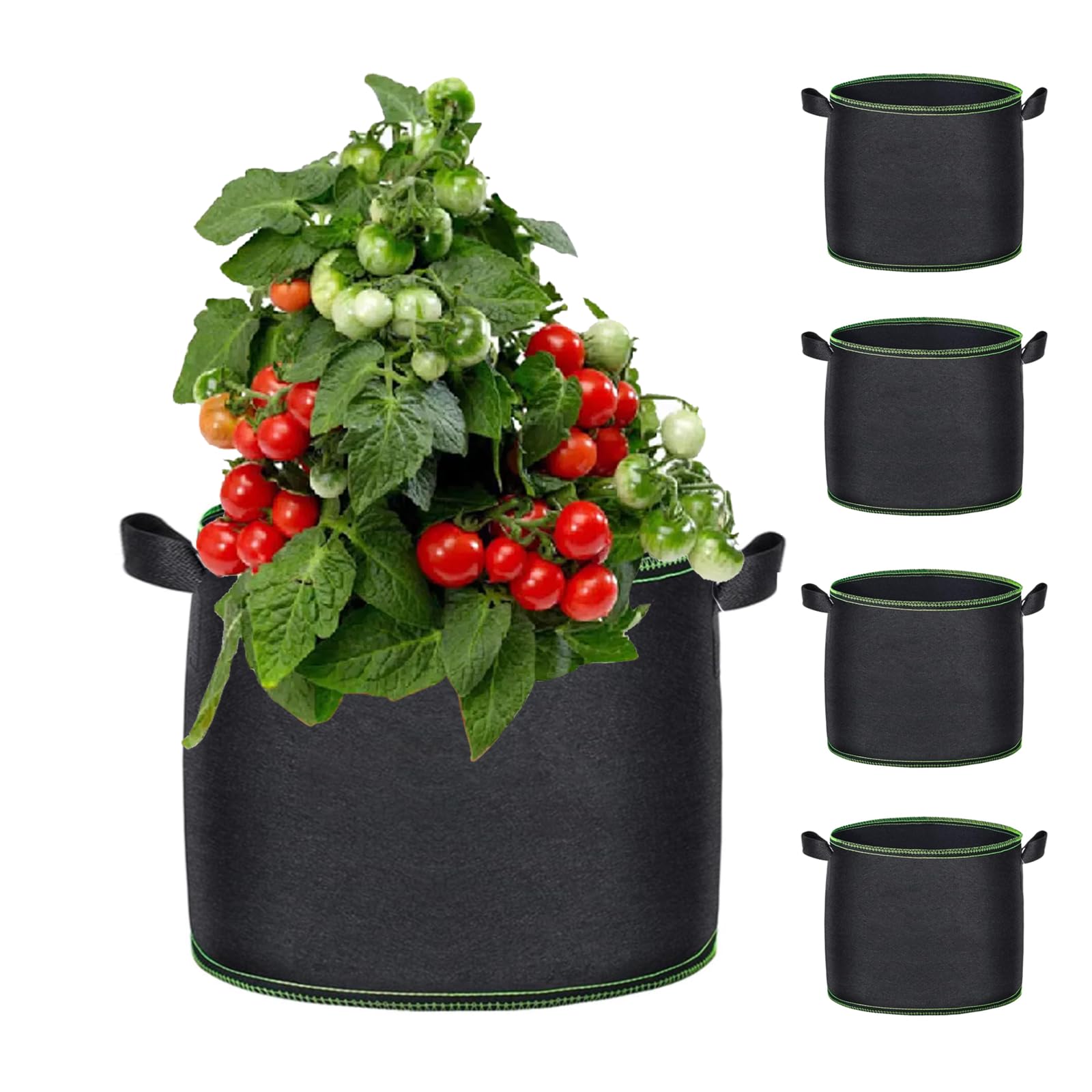 5 Sacchetti Per Piante In Tessuto Resistente Da 7 Galloni Con Manici Per Patate Fiori Piante Verdure Nero 90928445