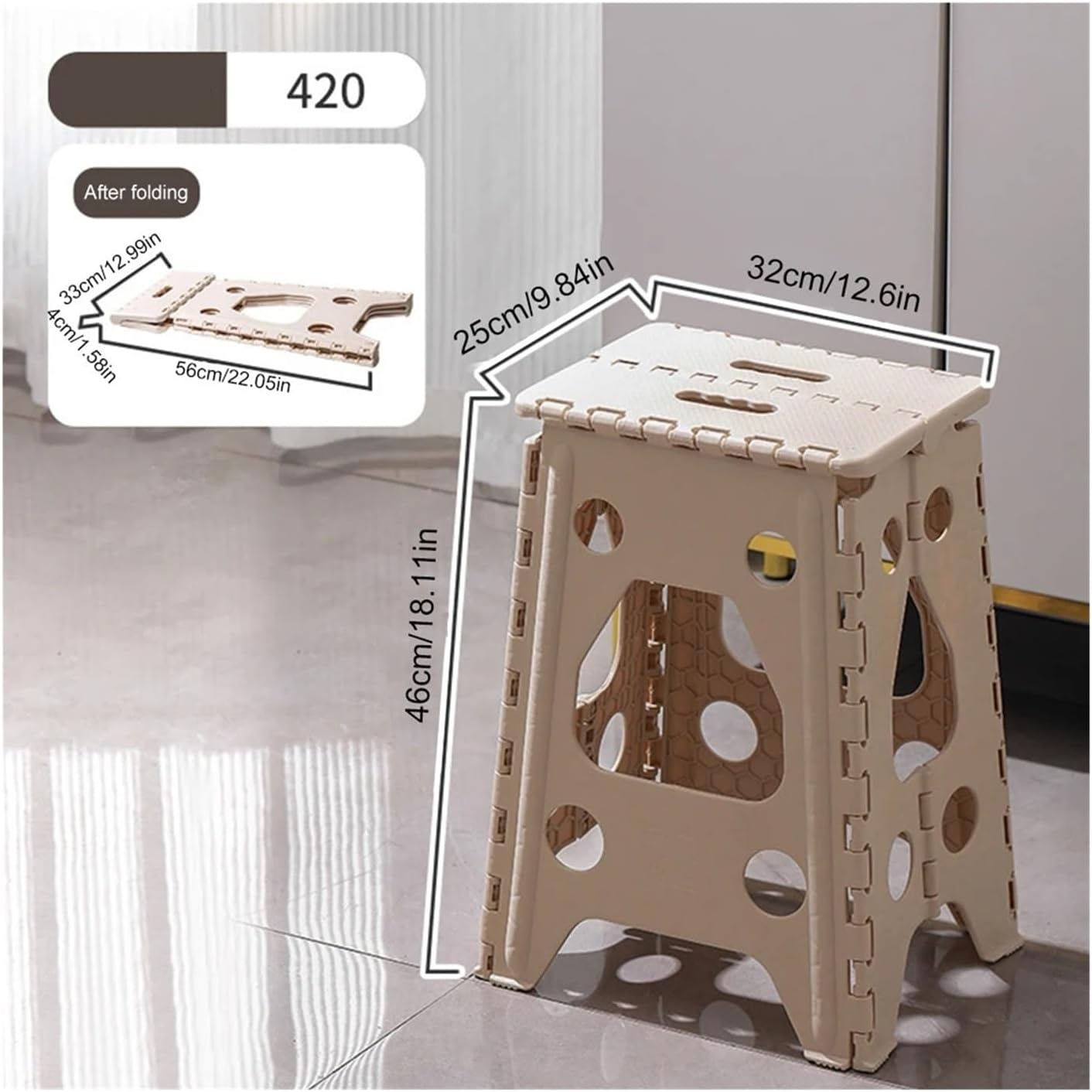 18 Inch Collapsible Stepping Stool Plastic Stools for 400 LBS Capacity for Kitchen Dining Room