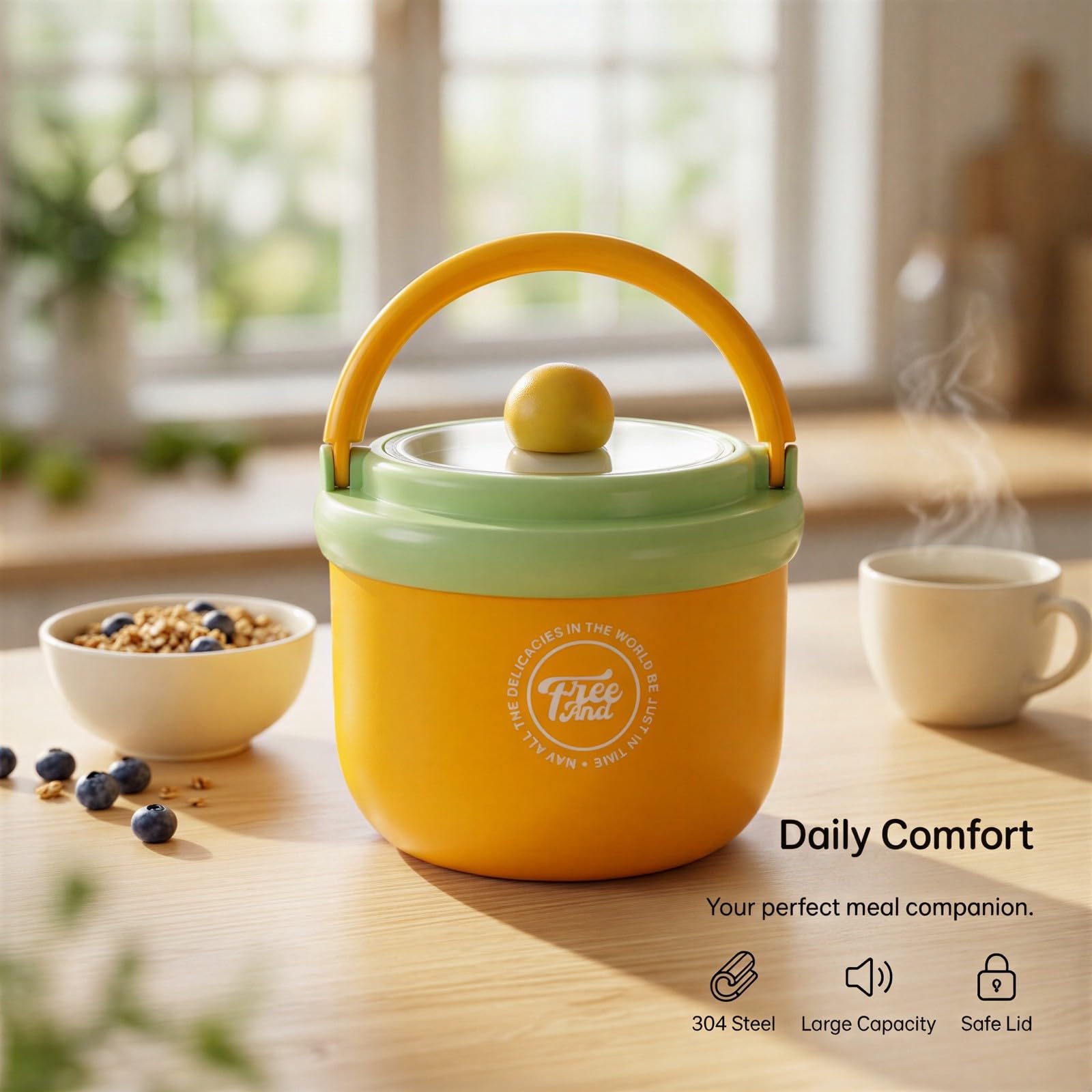 Lunch Food Jar 500 mL, tragbarer Essensbehälter mit Griff, 304 Edelstahl-Thermobecher, farbenfroher wärmeisolierter Becher für heiße Suppe, Frühstück, Milch, Reise und Büro, mit Blumen-Deckel