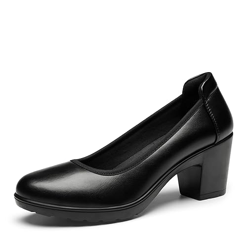 Women's Chunky Closed Toe Low Block Heels Work Pumps Comfortable