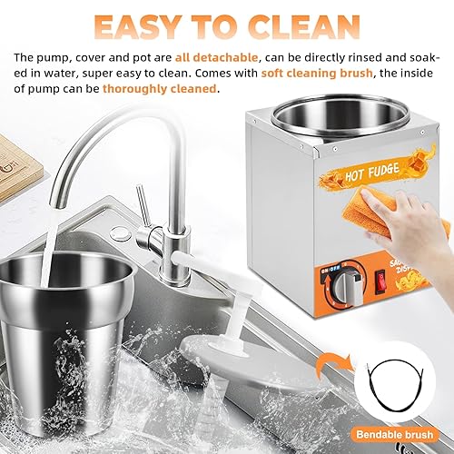 Miniatura 6 de Calentador dispensador de queso Nacho, calentador de queso de 4.2 cuartos con 2 bombas y 9 calcomanías, dispensador de dulce de azúcar caliente,