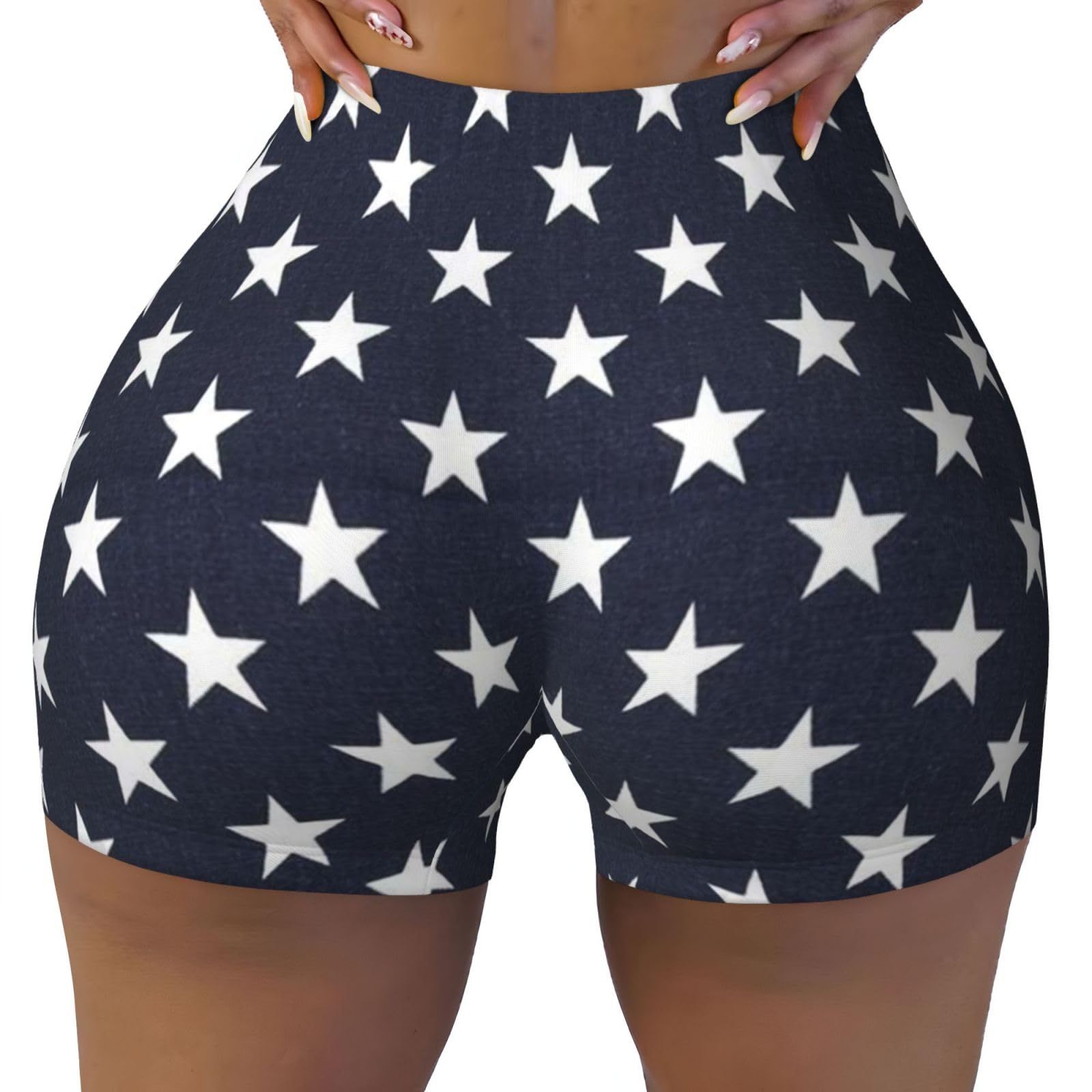 Gratka Women's As Picture Stars Navy Blue White, Workout Shorts, Stretch Gym Shorts Running Sport,Xxl