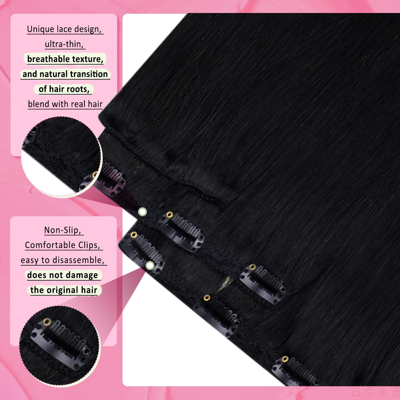 YoungSee Clip in Human Hair Extensions Black 12inch 80g 7pcs Human Hair Clip in Extensions Jet Black Short Straight Human Hair Extensions Clips in for Women Separate Pieces Invisible - Image 3