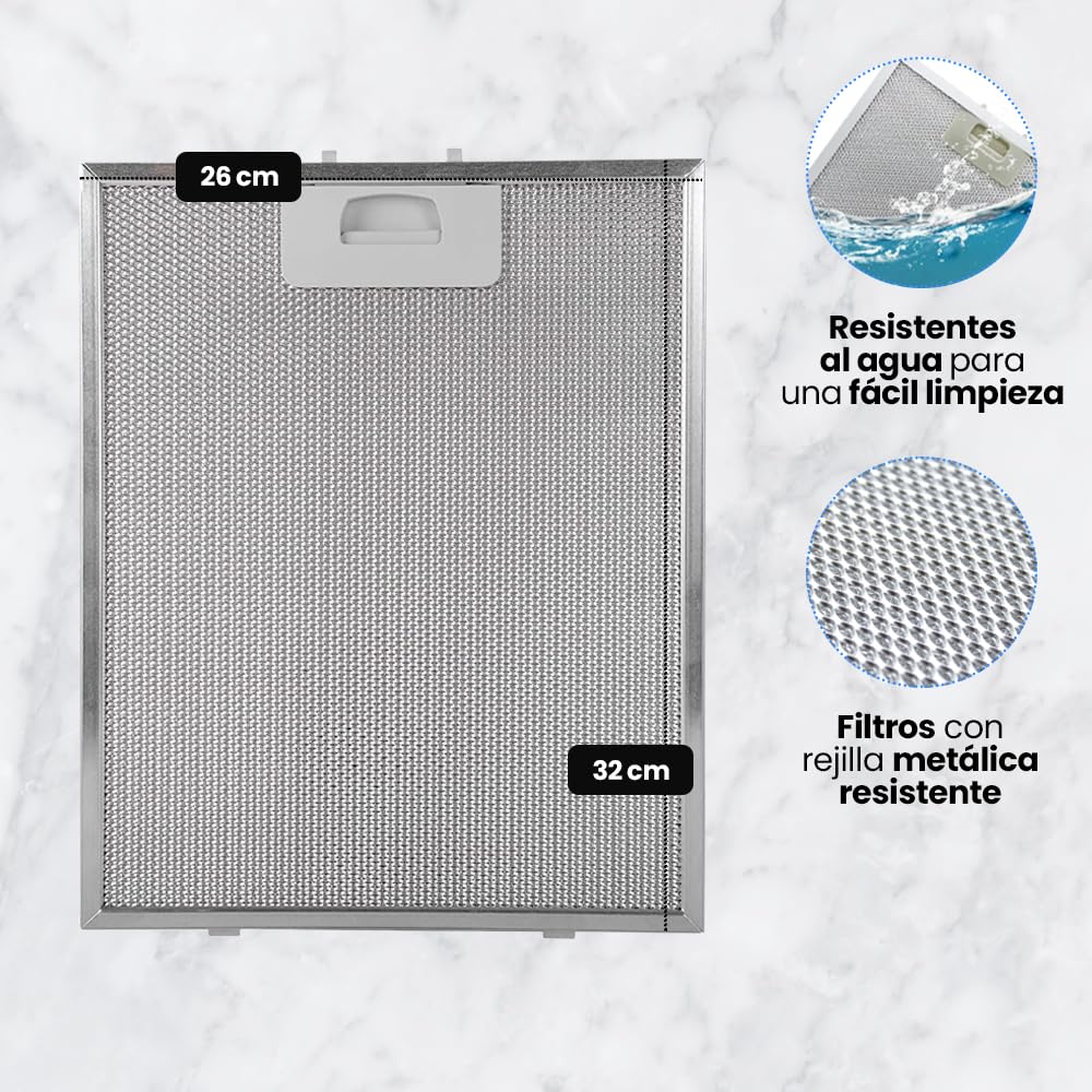 Pack 3 Filtros para Campana Extractora de Cocina | 02800905 | Compatible con Cata, Apelson y Nodor | de Aluminio Resistente | 320x260mm | Color Plata (3 unidades)
