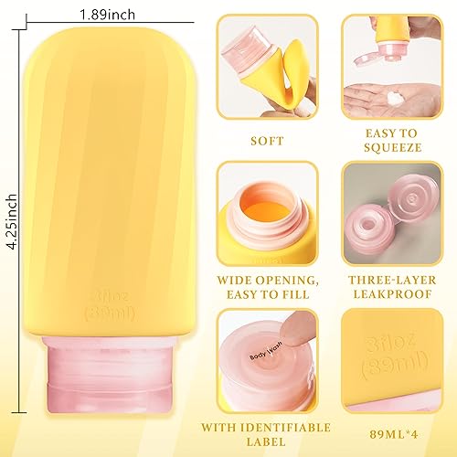 Miniatura 2 de Juego de botellas de viaje de silicona portátiles para artículos de tocador, paquete de 4 recipientes de tamaño de viaje aprobados por la TSA con