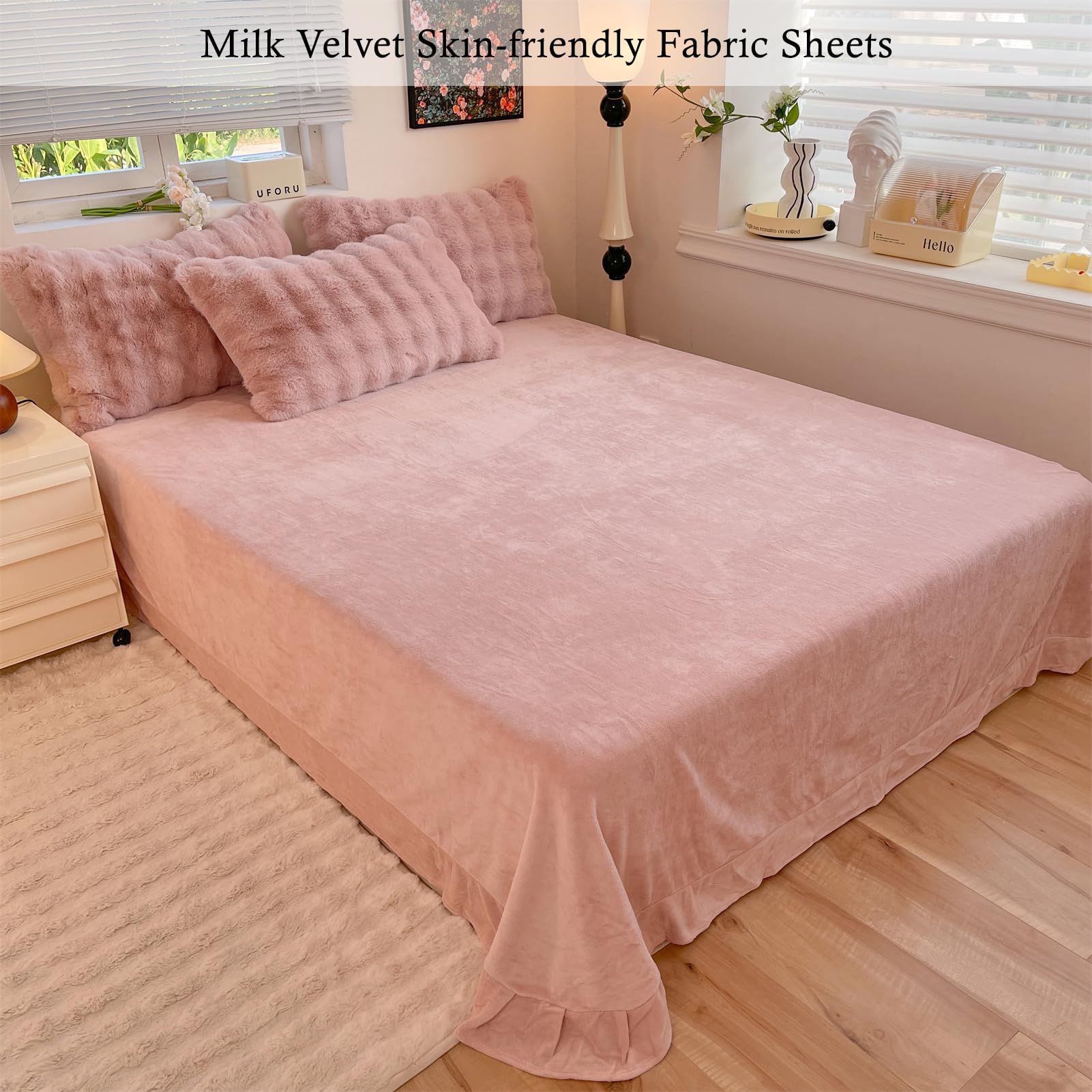 Dekbedovertrek, pluizige faux bont beddengoed Set van 4 (1 vel 1 pluche dekbedovertrek 2 kussenslopen), zacht fluwelen dekbedovertrek, Snug fleece faux bont Eenvoudig quilt beddengoed