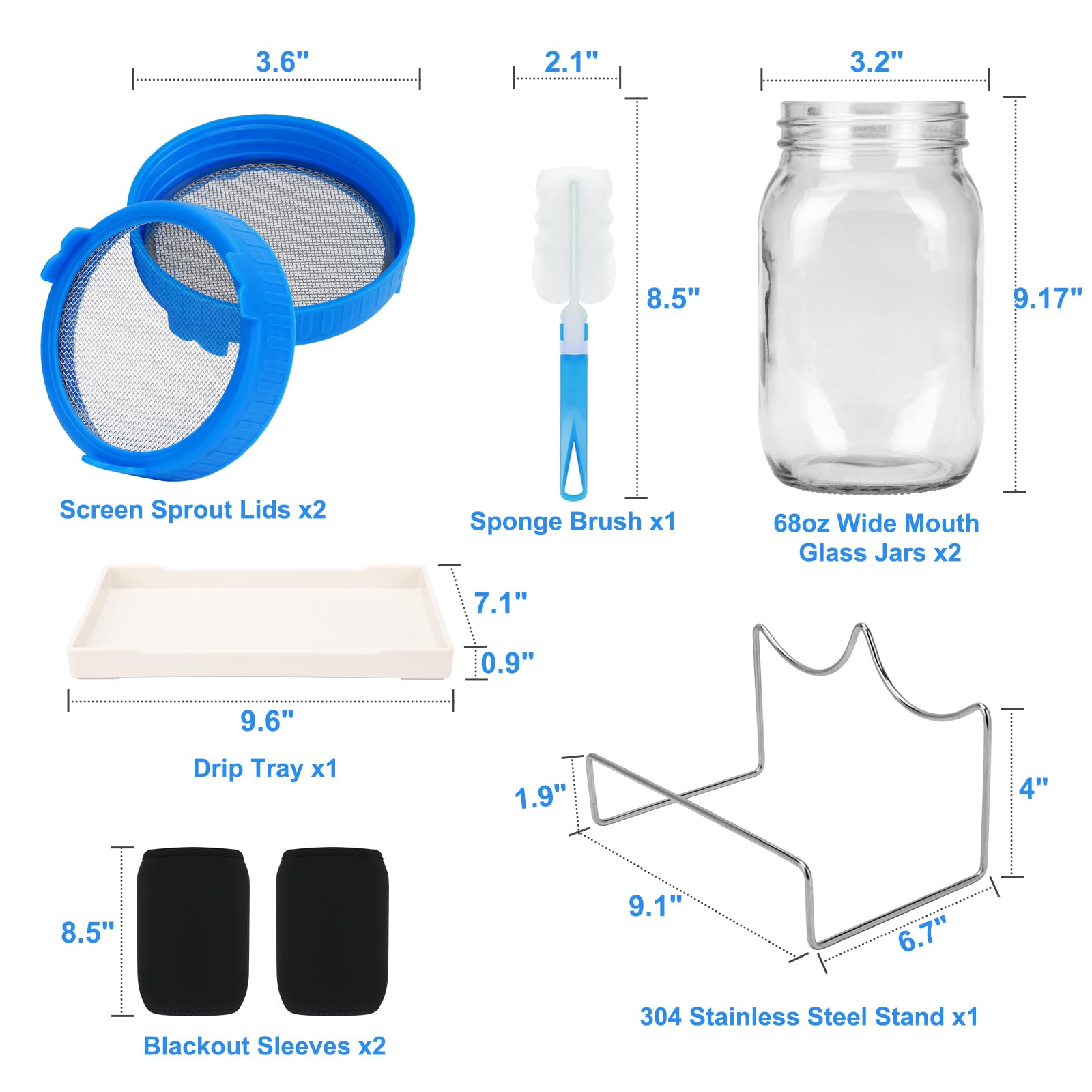 [Große Größe] Sprossen-Set, 2 Sprossenglas-Kits, Weithalsglas mit Edelstahl-Sieb, Sprossendeckel, 2000 ml Sprossen-Wachstums-Kit, Samen-Keim-Set für den Anbau von Brokkoli, Bohnen, Luzerne