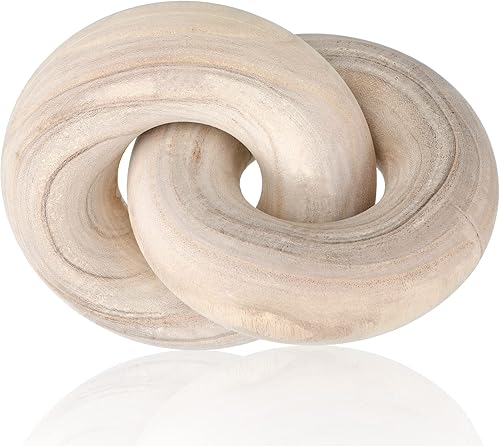 Decoración de eslabones de cadena de madera de 2 eslabones para mesa de café, decoración de nudo de madera, tallada a mano, moderno, adorno de