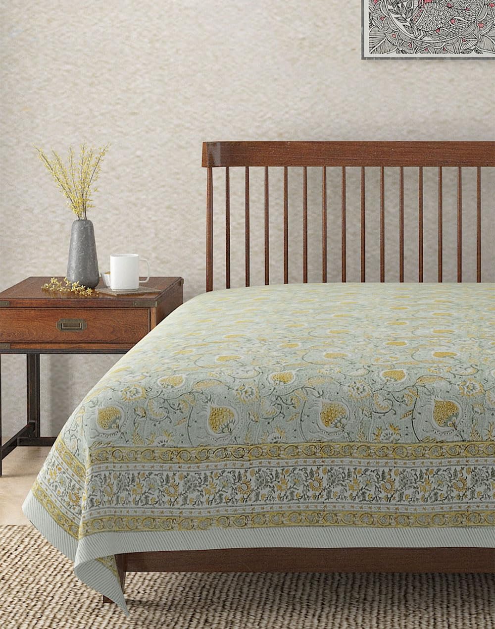 Fabindia Green Ihania Cotton Block Printed Single Bed Cover-picture-13