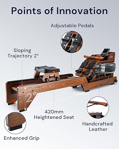 Miniatura 6 de Máquina de remo de agua con monitor de rendimiento TM-3, carga máxima de 400 libras, máquina de remo de madera de roble